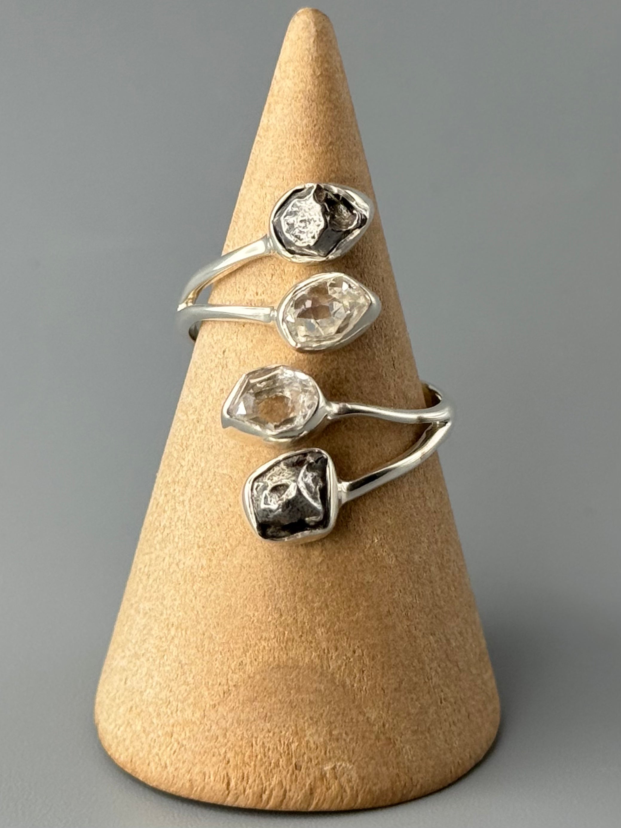 •METEORITE + HERKIMER• adjustable silver ring