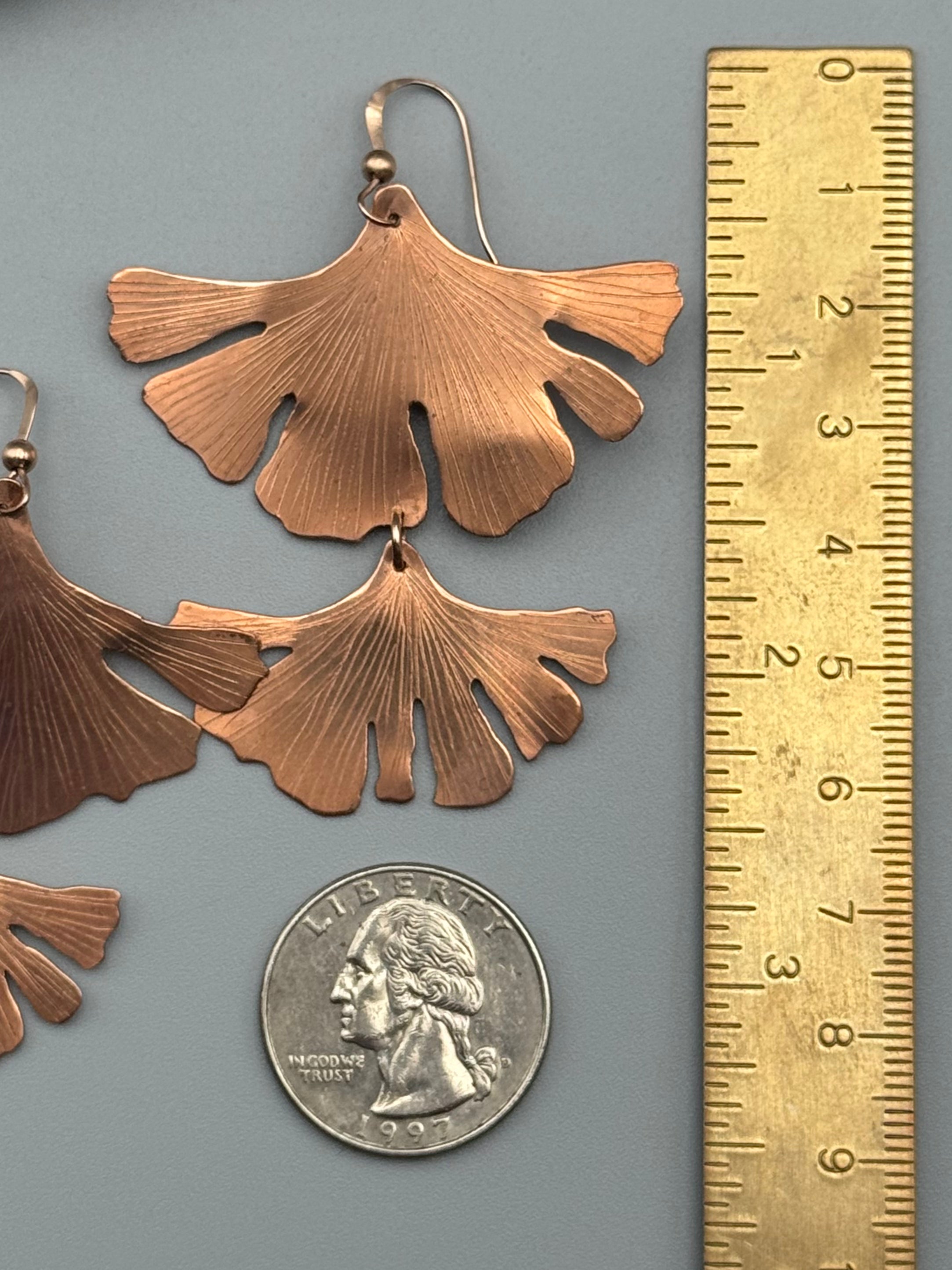 •GINGKOS• rose gold leaf dangle earrings