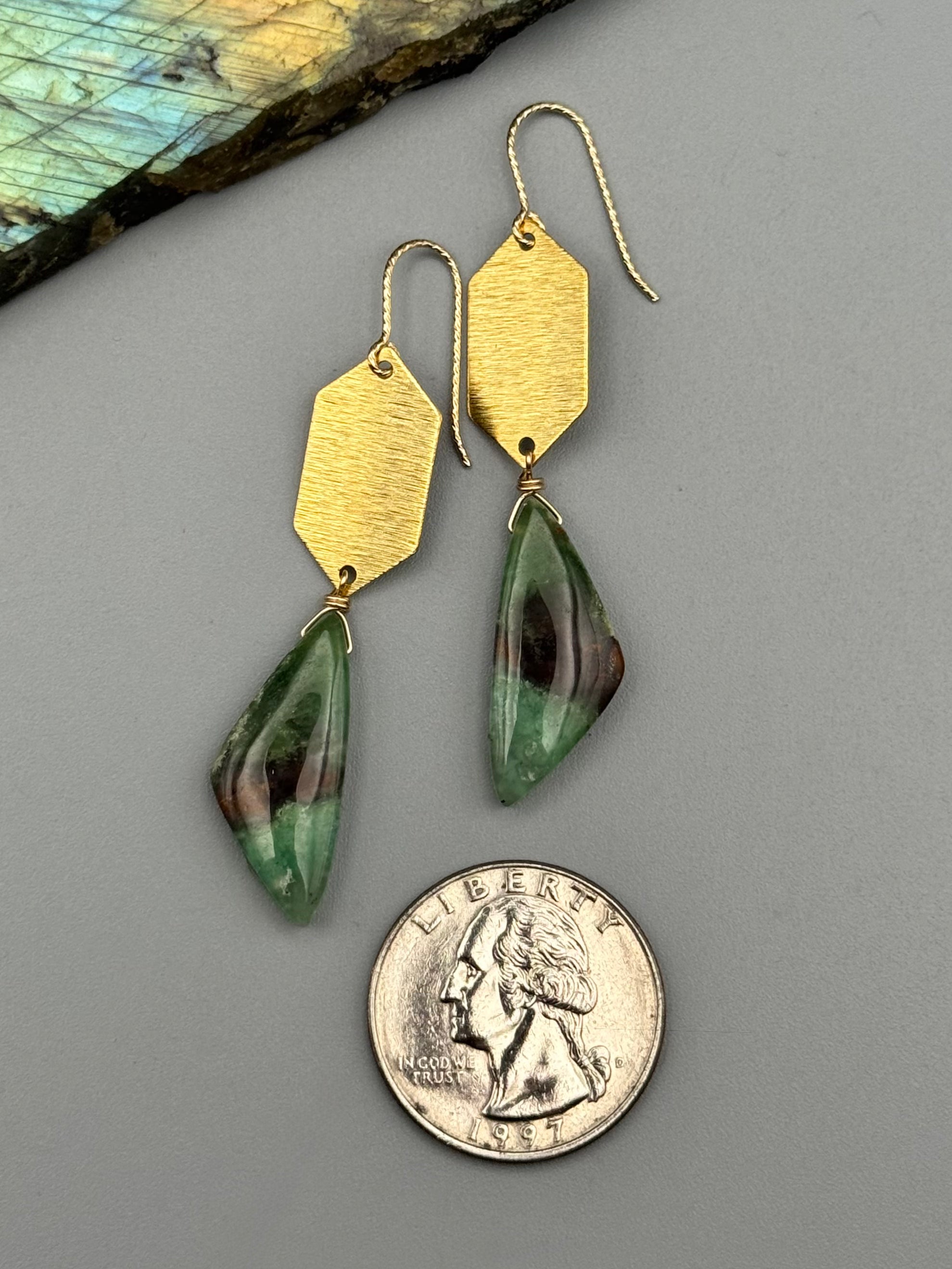 •HEXED• chrysoprase wing + gold earrings