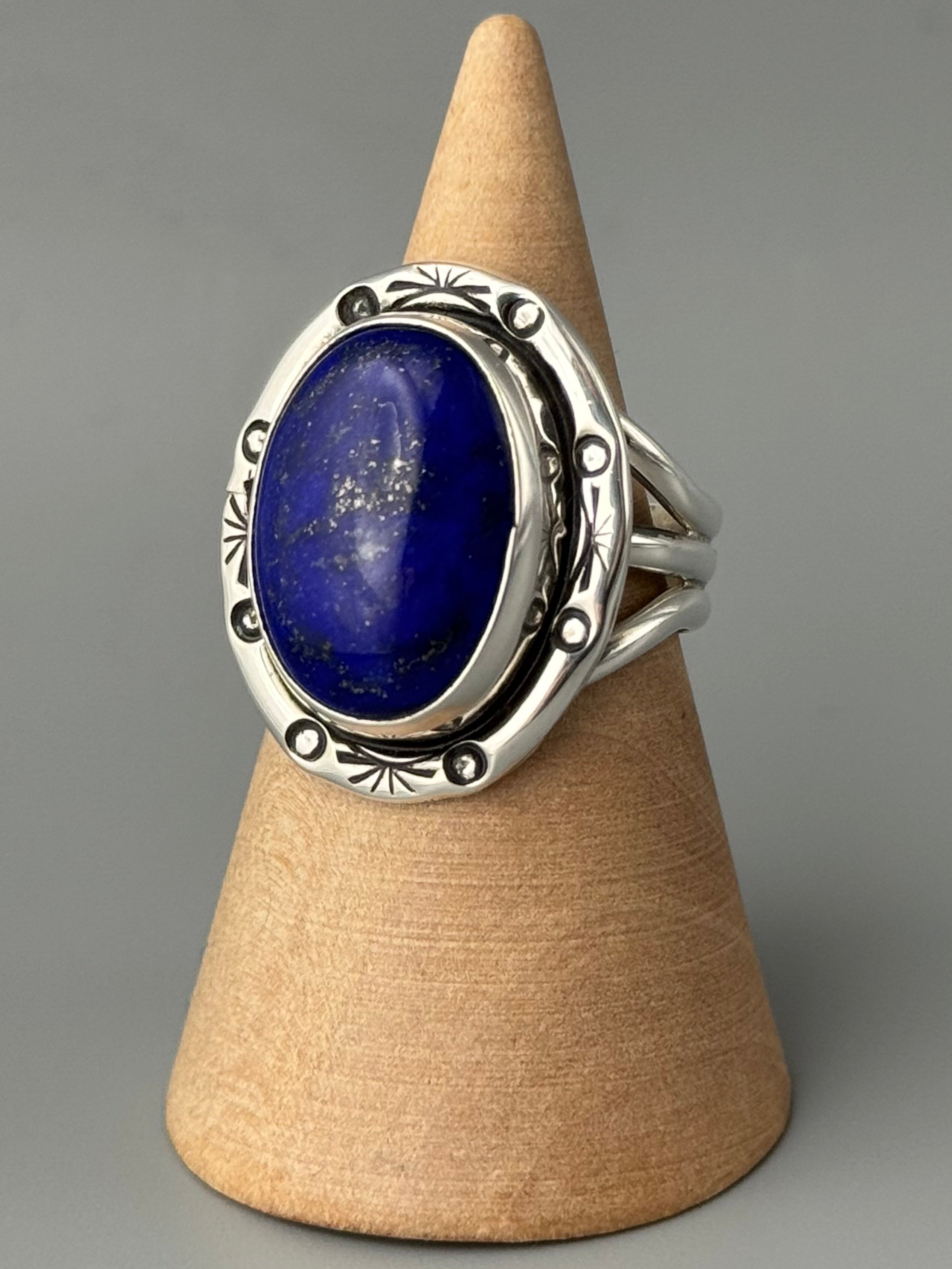 •LAPIS LAZULI - SHÁ• Navajo silver ring (size 8.25)