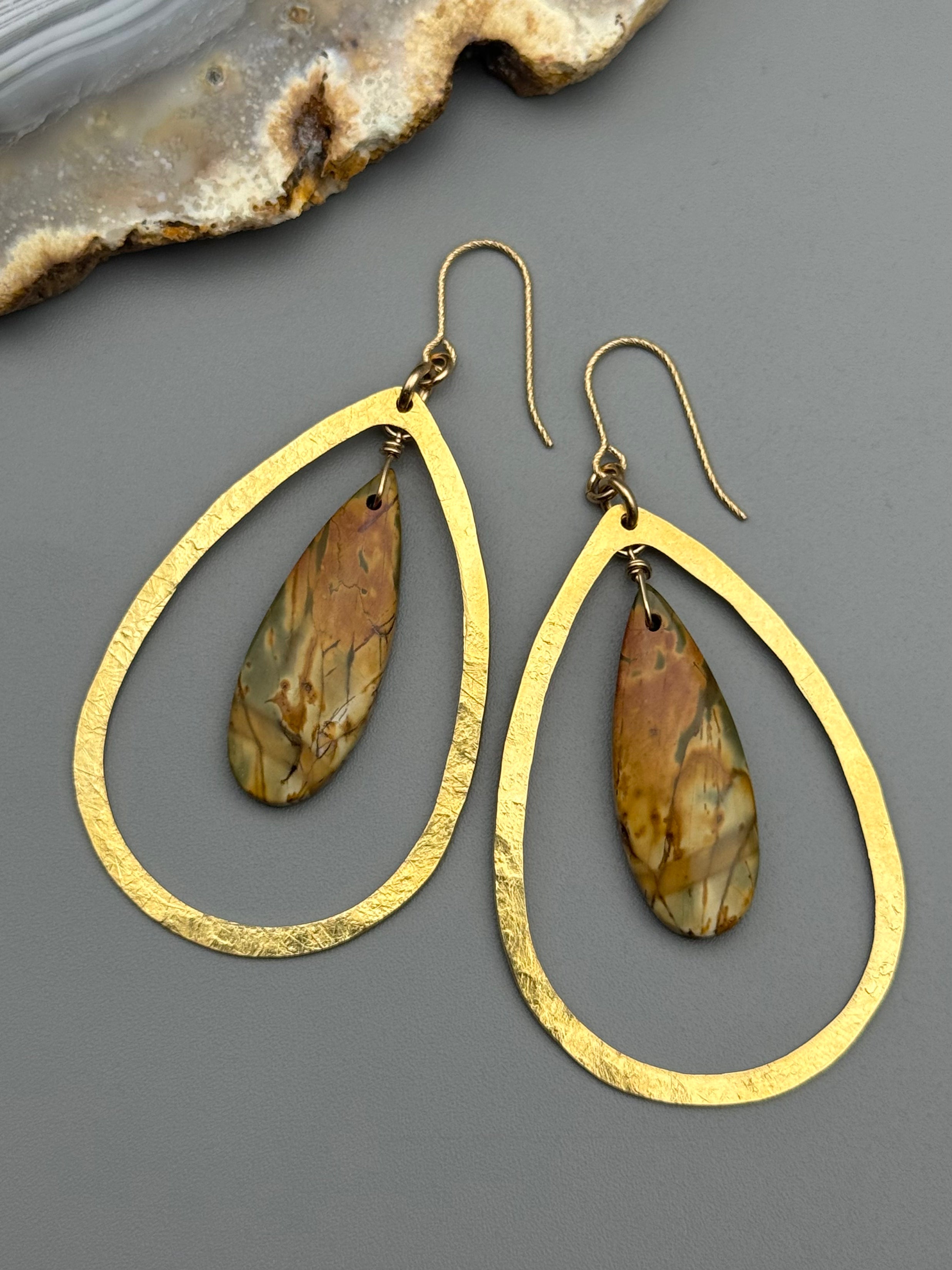 •DRIP DROP• red creek jasper + gold earrings