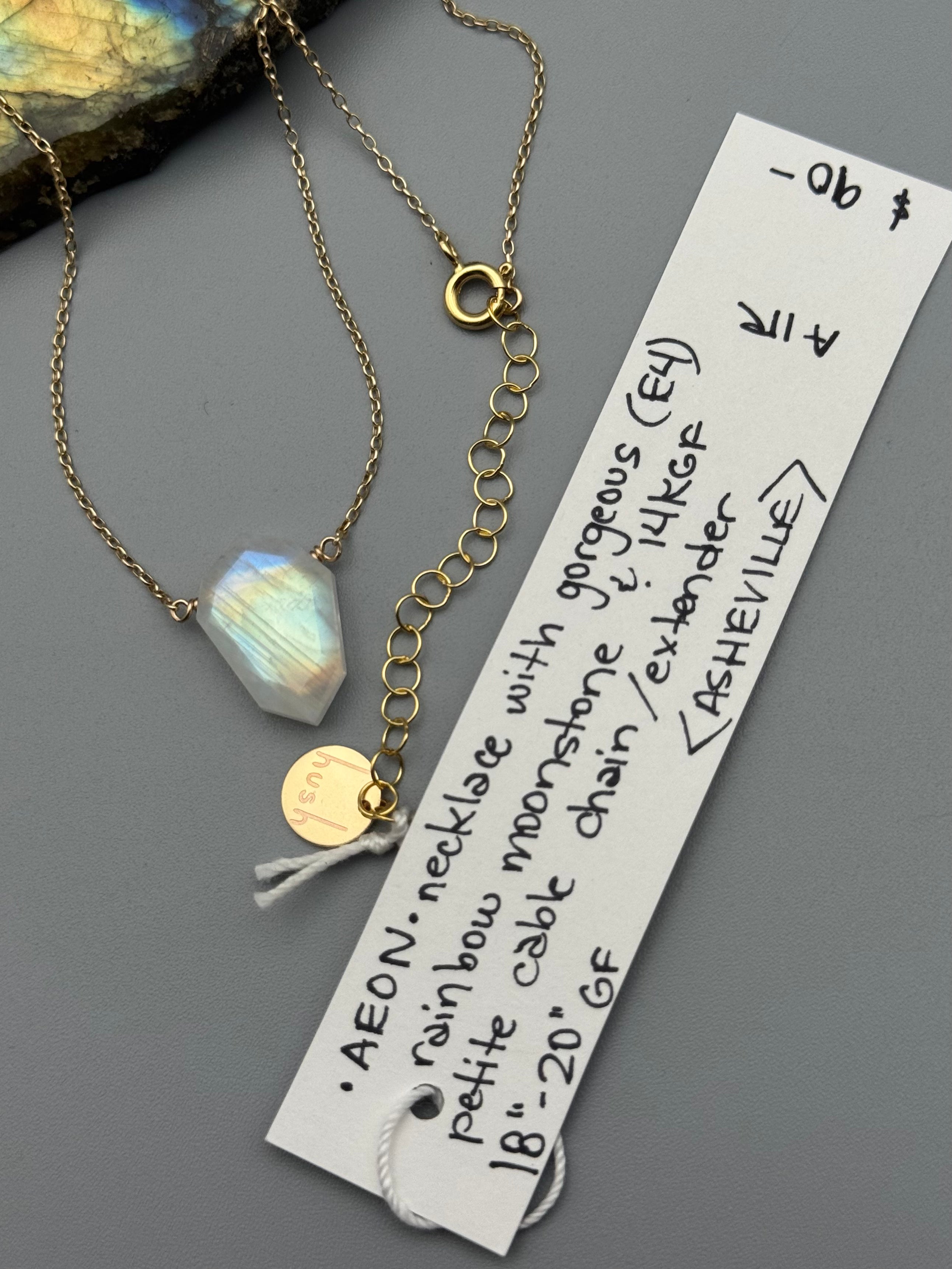 •AEON• rainbow moonstone lil’petal + gold necklace (various lengths)