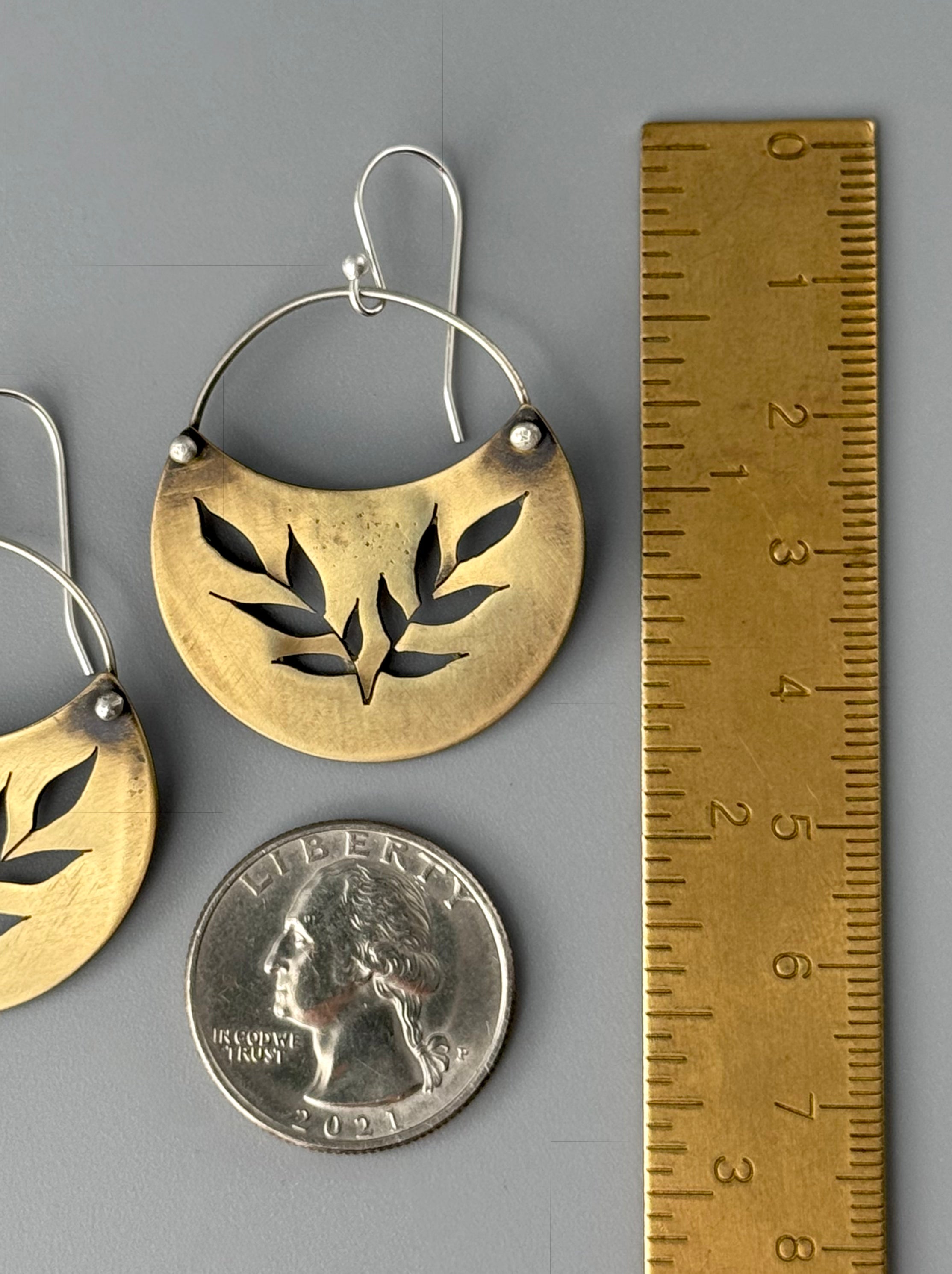 •SWEETGRASS CRESCENT• mixed metal dangle earrings