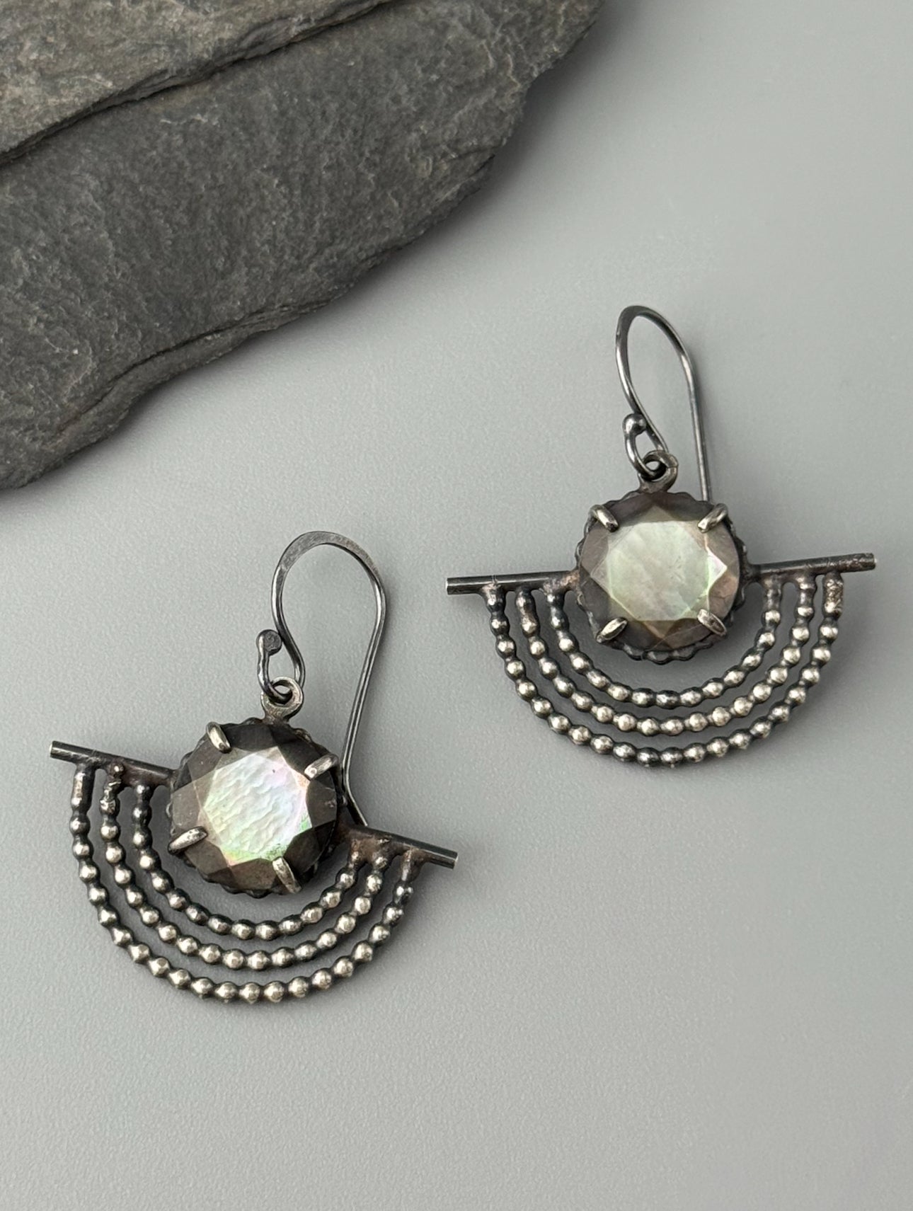 •OUTSTRETCHED WINGS• mother of pearl + silver dangle earrings