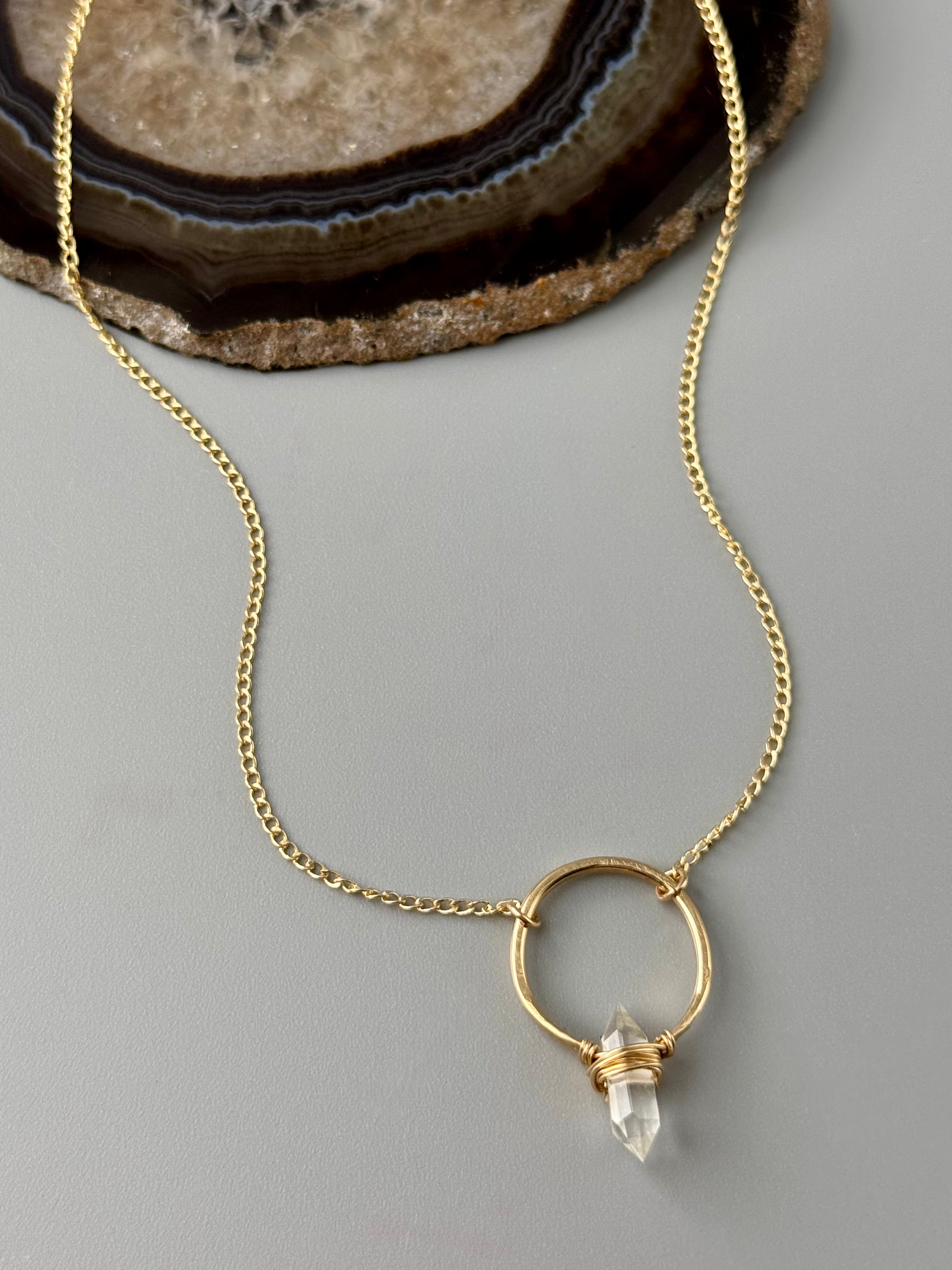 •CREST• clear quartz + gold necklace