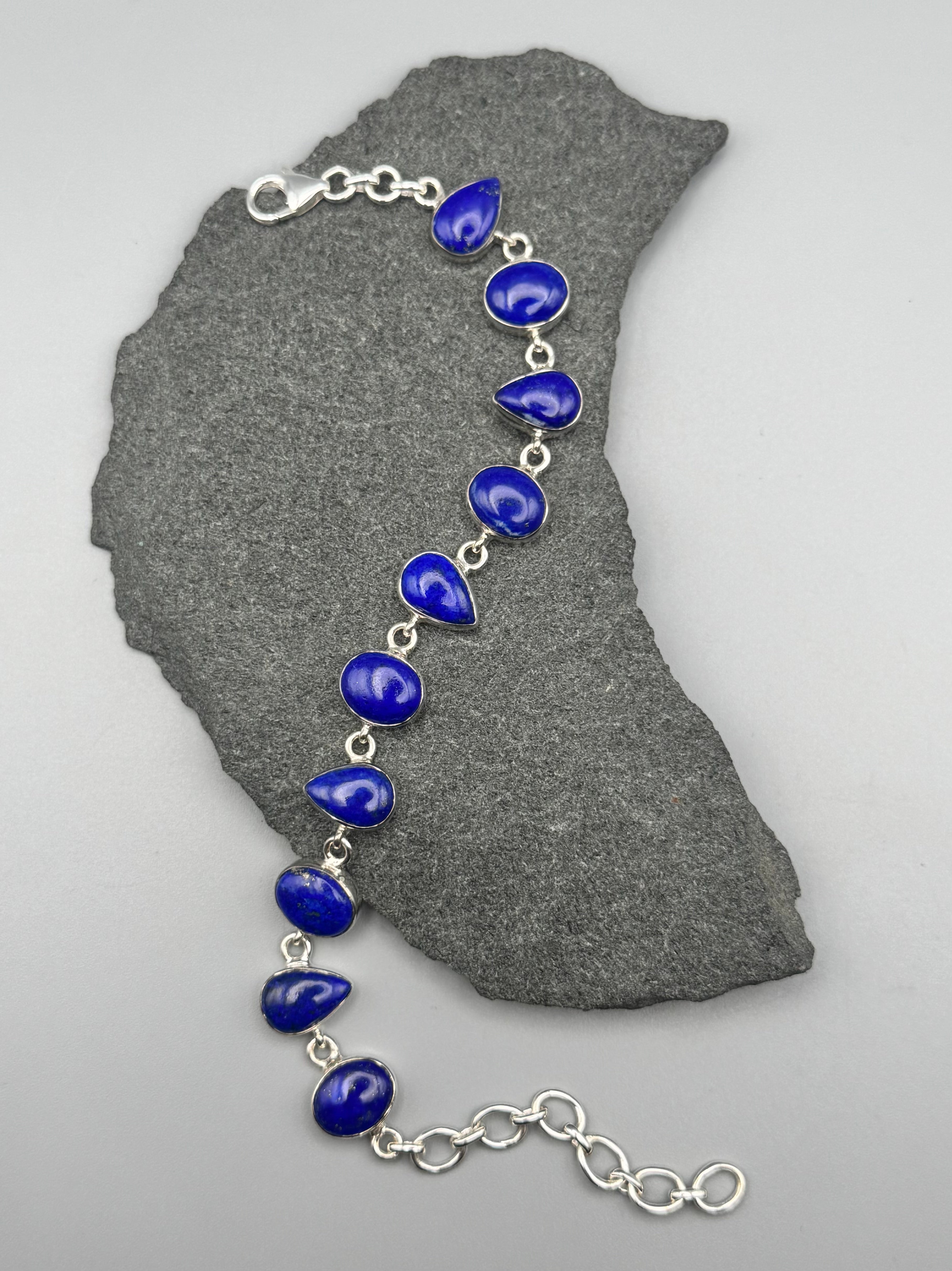 •LAPIS LAZULI - GEO MIX• linked silver bracelet (7" - 9")