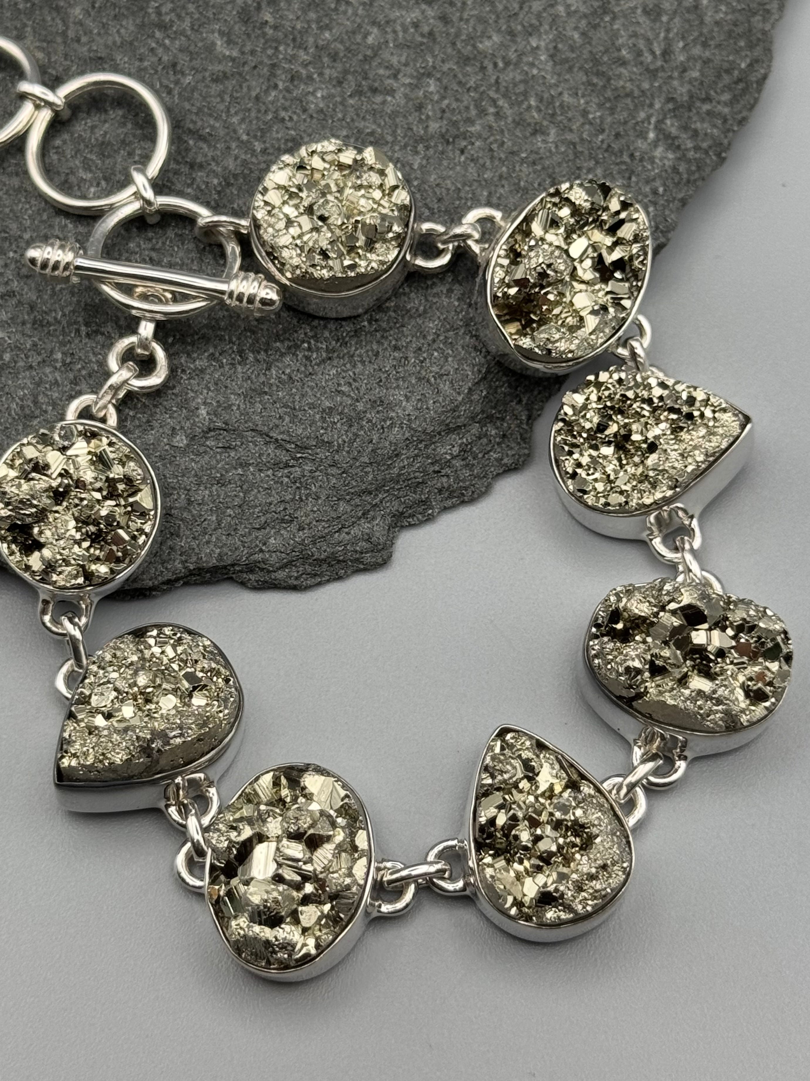 •PYRITE - GEO MIX• linked silver bracelet (7.25" - 8.5")