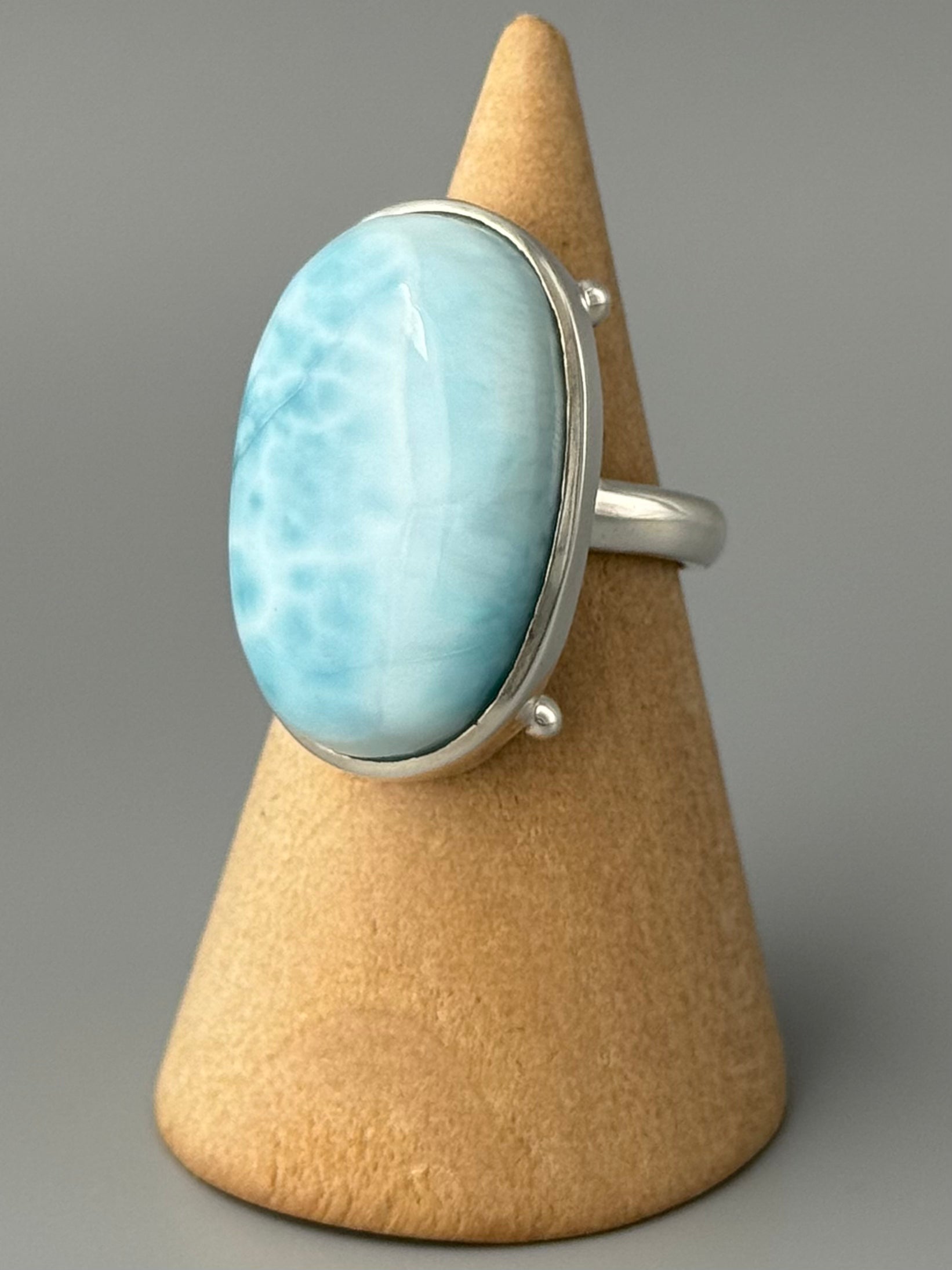 •LARIMAR - 4 DOTS• raised bezel silver ring (size 6.25)