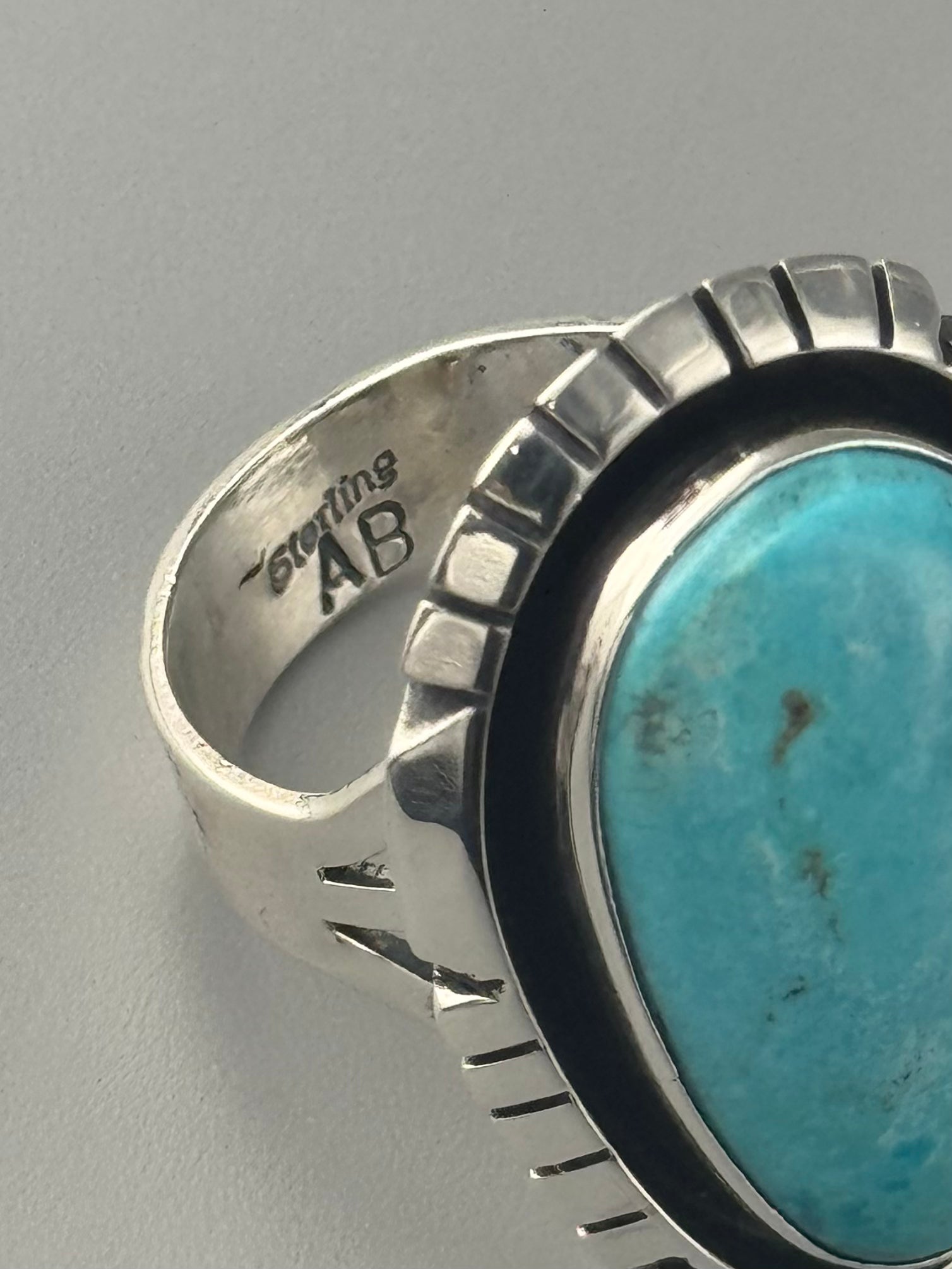 •KINGMAN TURQUOISE - STORM• Navajo silver ring (size 8.25)