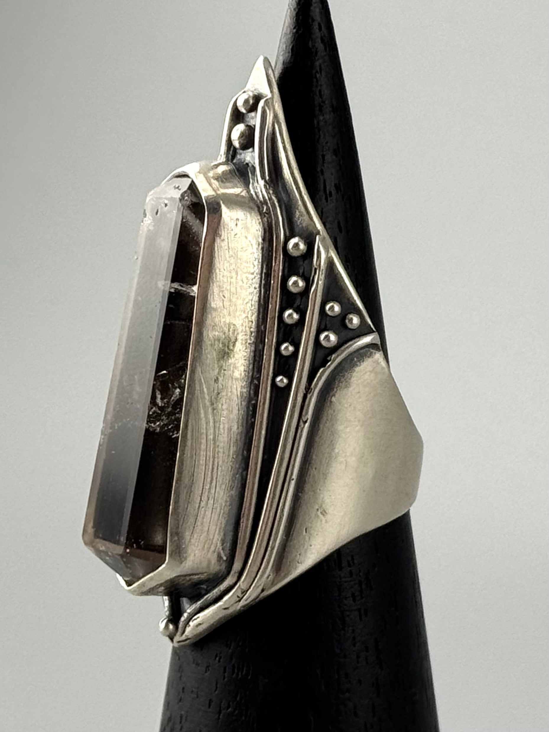 •GUINEVERE• smoky quartz + silver ring (size 9.5)