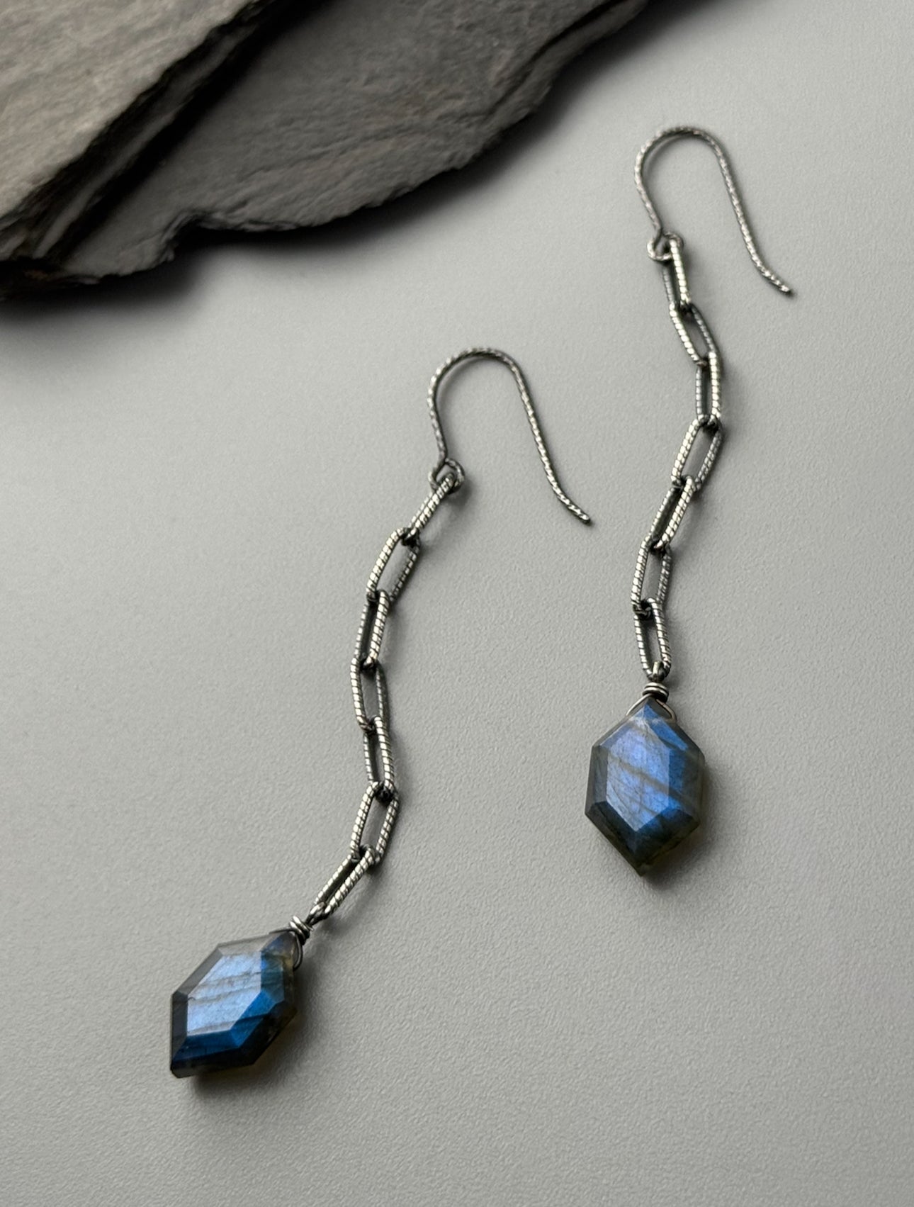 •LINKED• labradorite + oxidized silver earrings