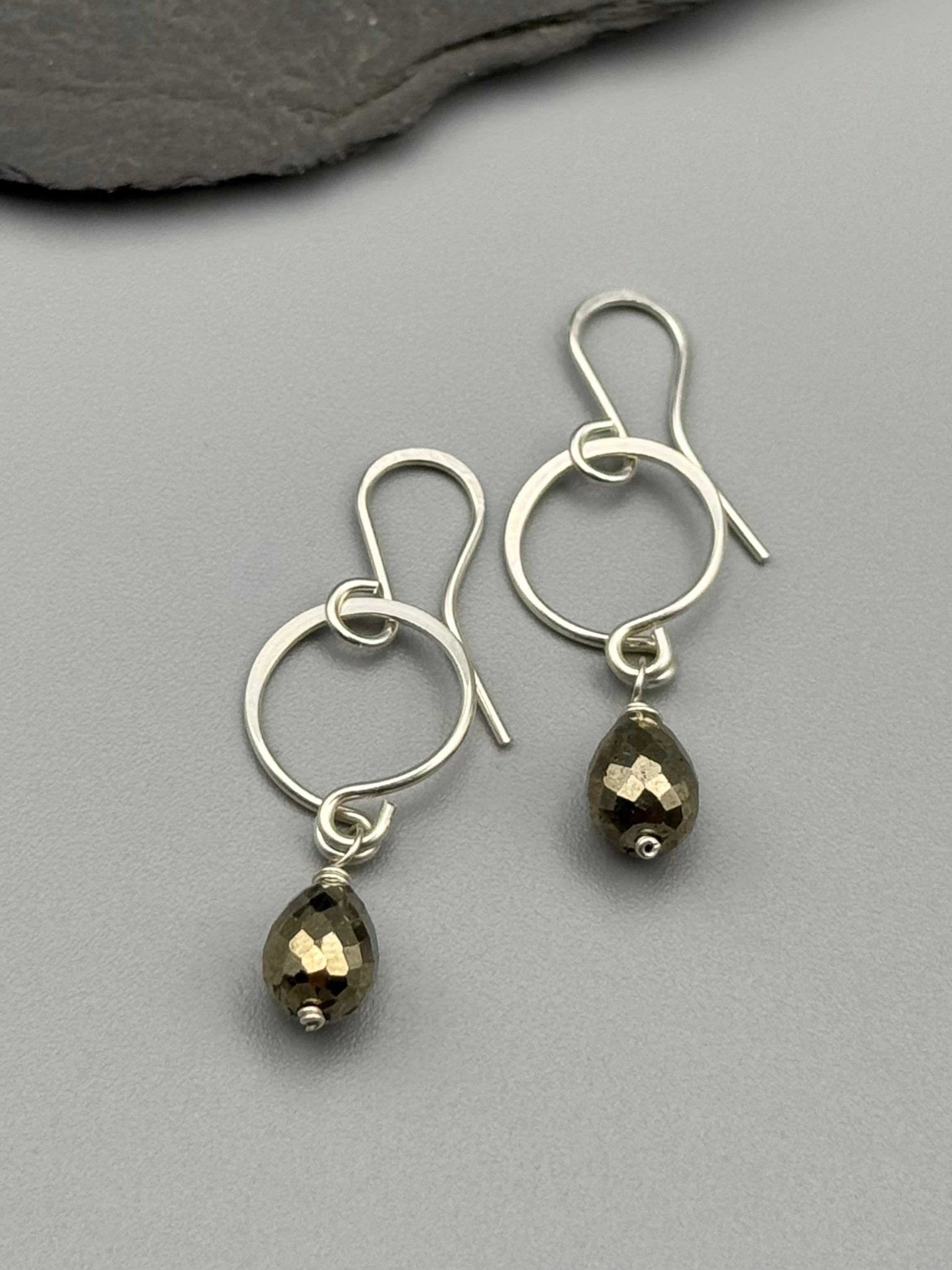 •DROPLET• pyrite + silver dangle earrings