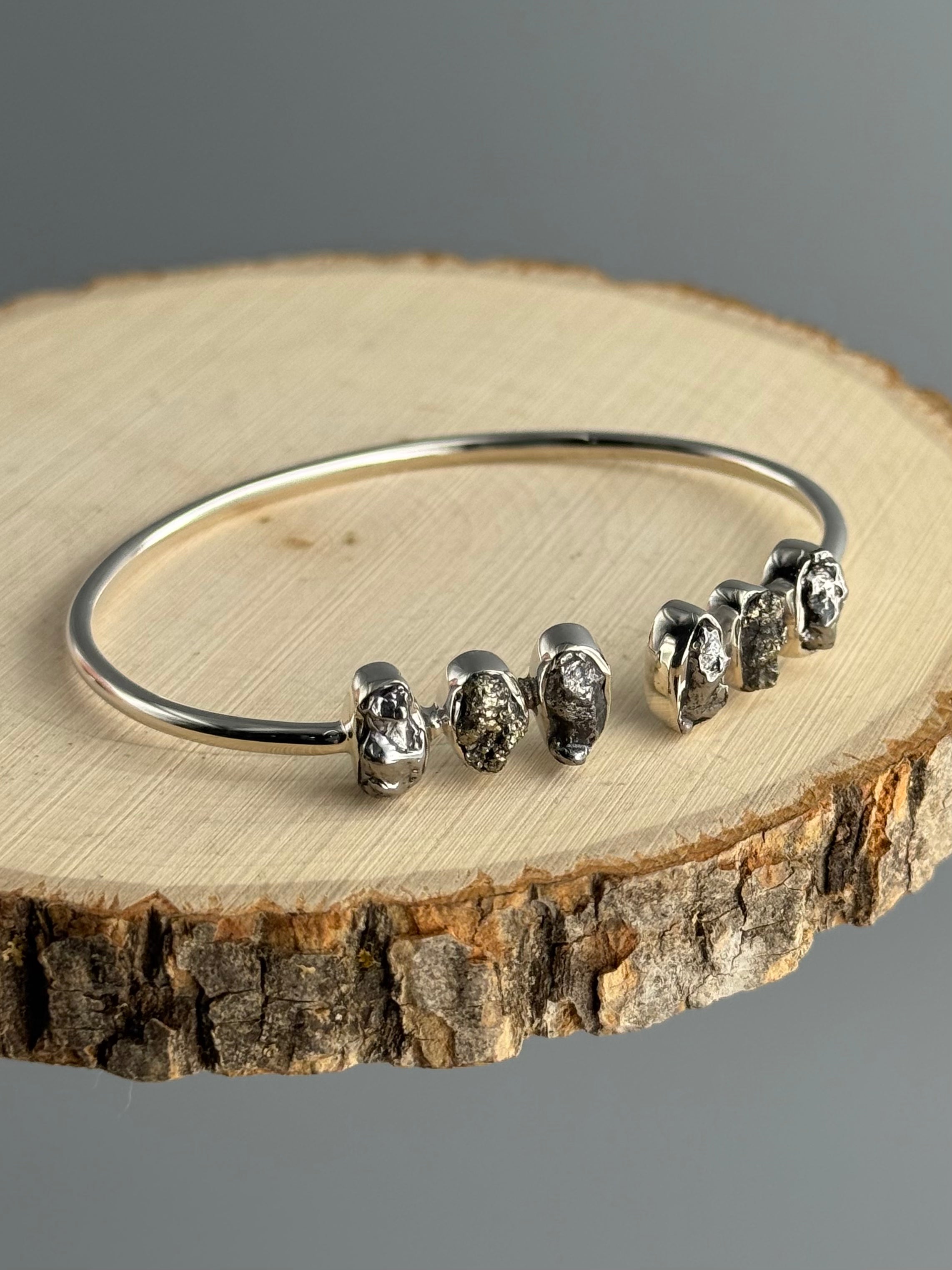 •CAIRN• pyrite + meteorite + silver twist-on cuff bracelet