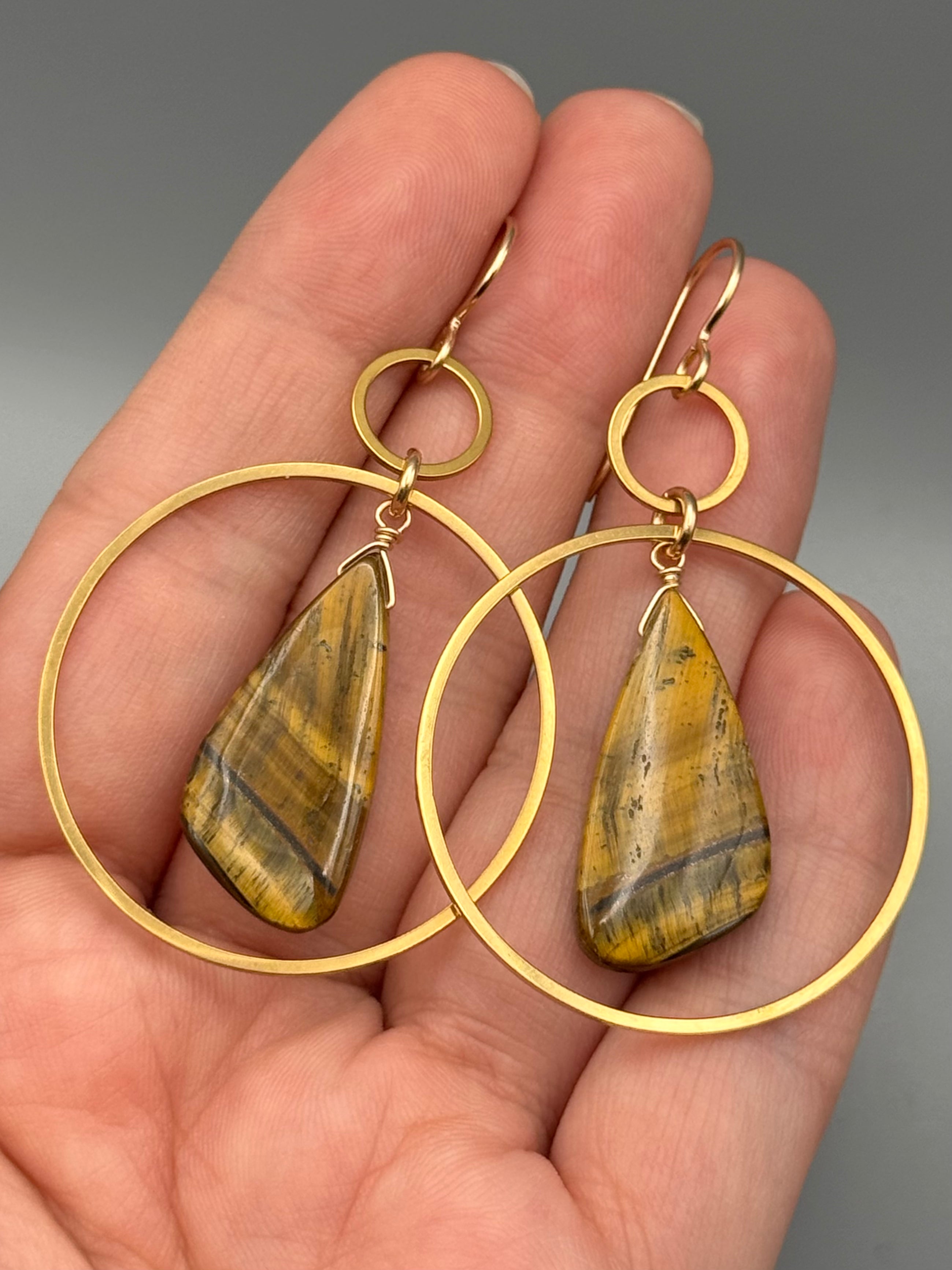 •EQUA-LUNA• tiger eye tear + gold earrings