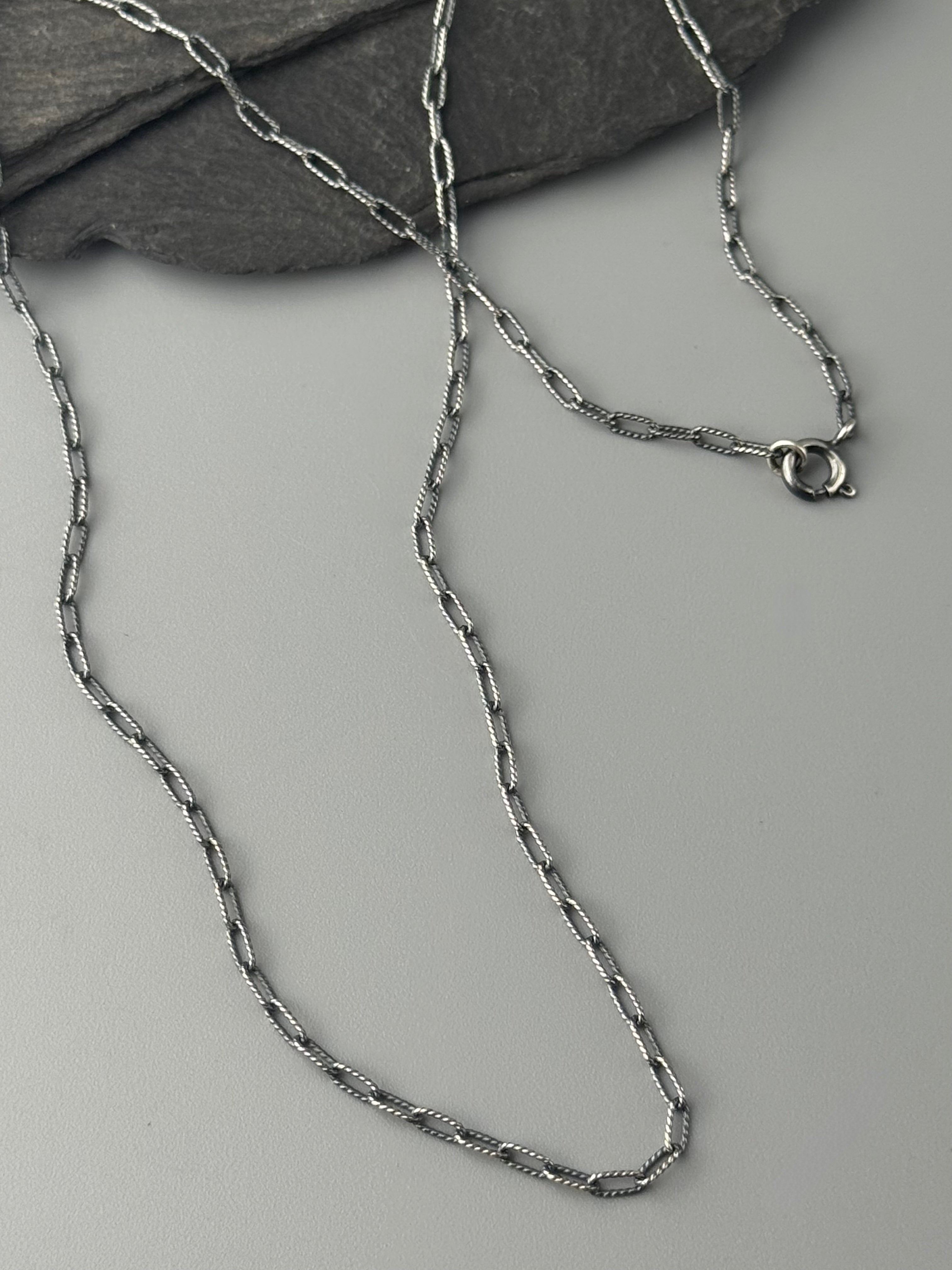 •SMALL TEXTURED PAPERCLIP• oxidized sterling silver chain