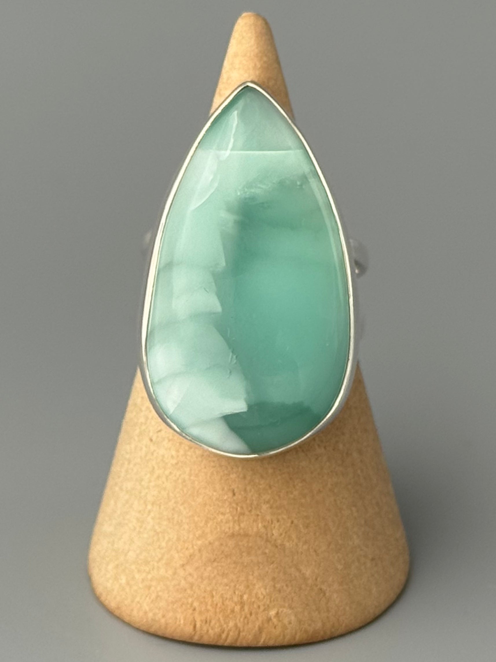 •HEMIMORPHITE - TEAR• split band silver ring (size 8)