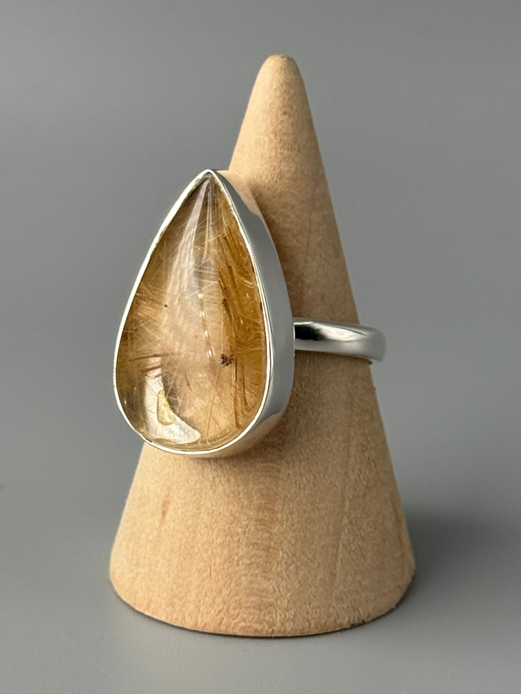 •RUTILATED QUARTZ - TEARDROP• silver ring (size 9.75)