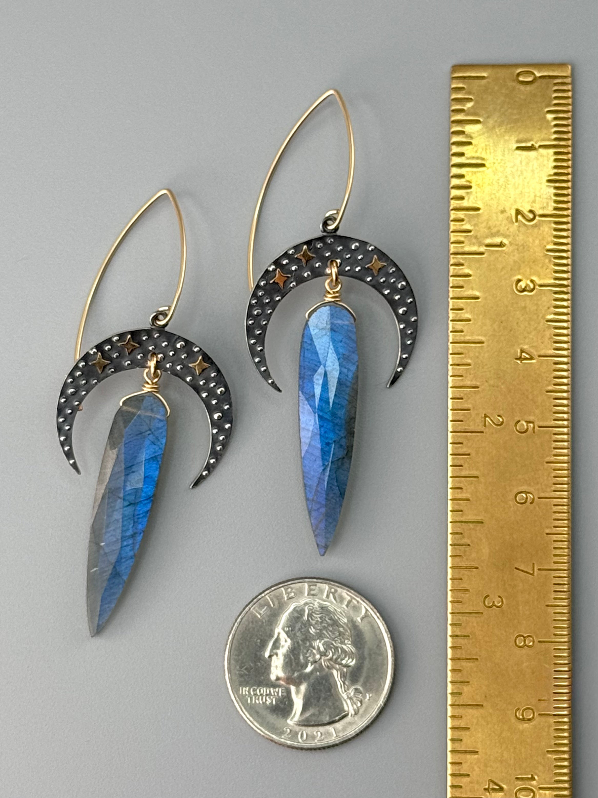 •CELESTIAL SLIVER• labradorite + mixed metal earrings