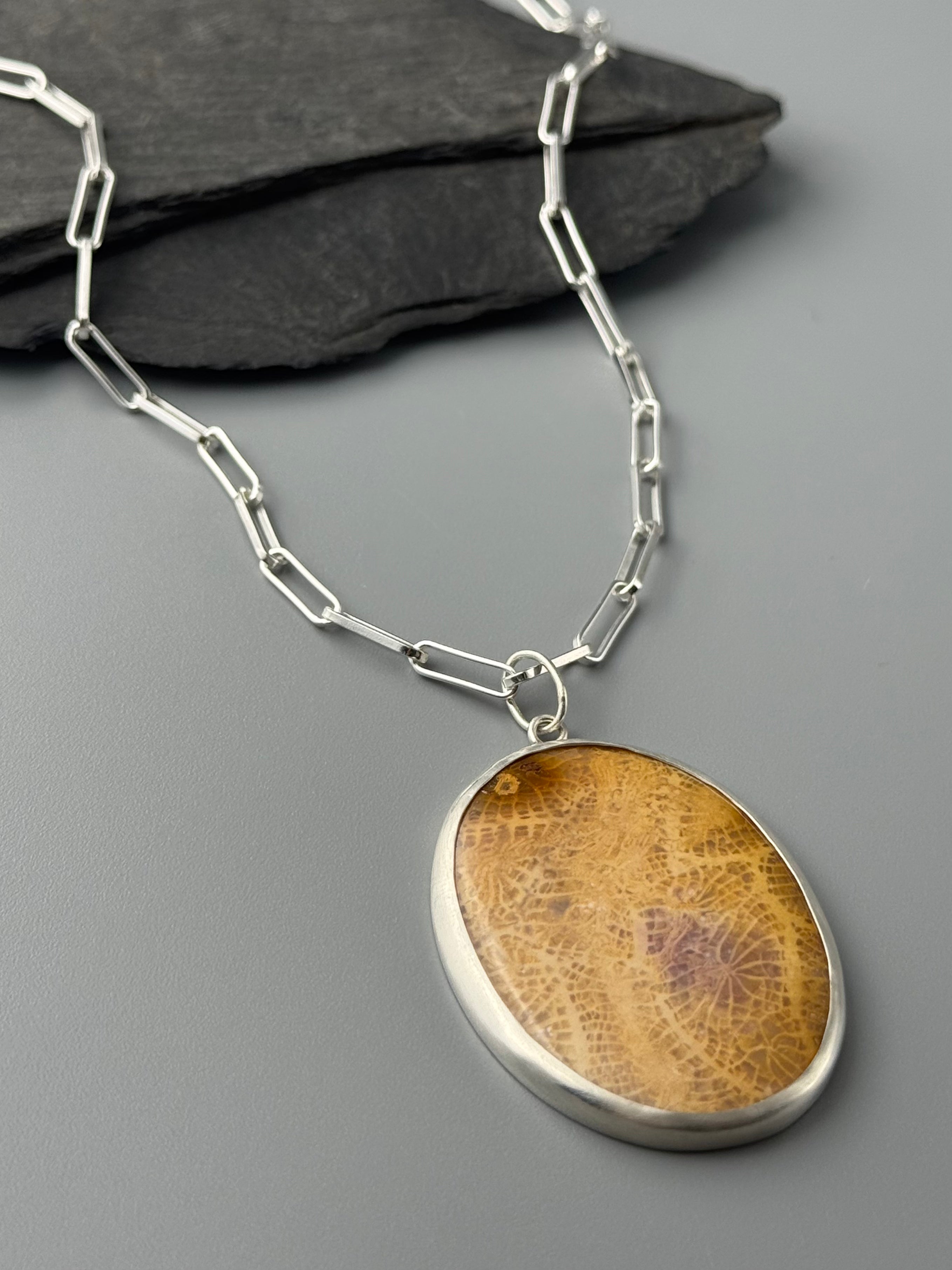 •OH MY GARDEN• fossilized coral + silver necklace (18" long)