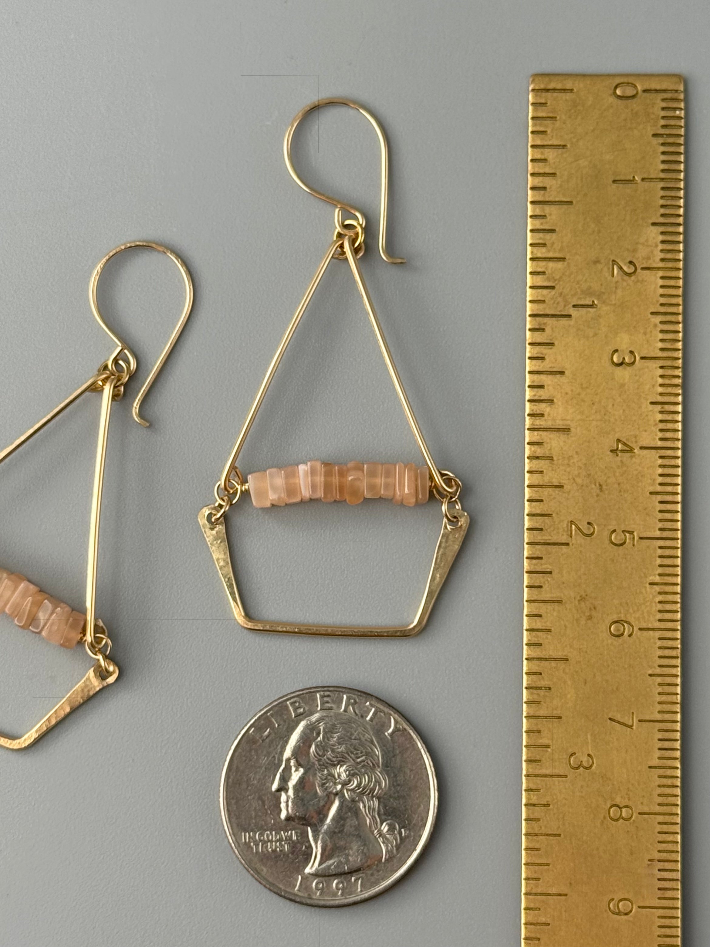 •SWING• peach moonstone + gold earrings