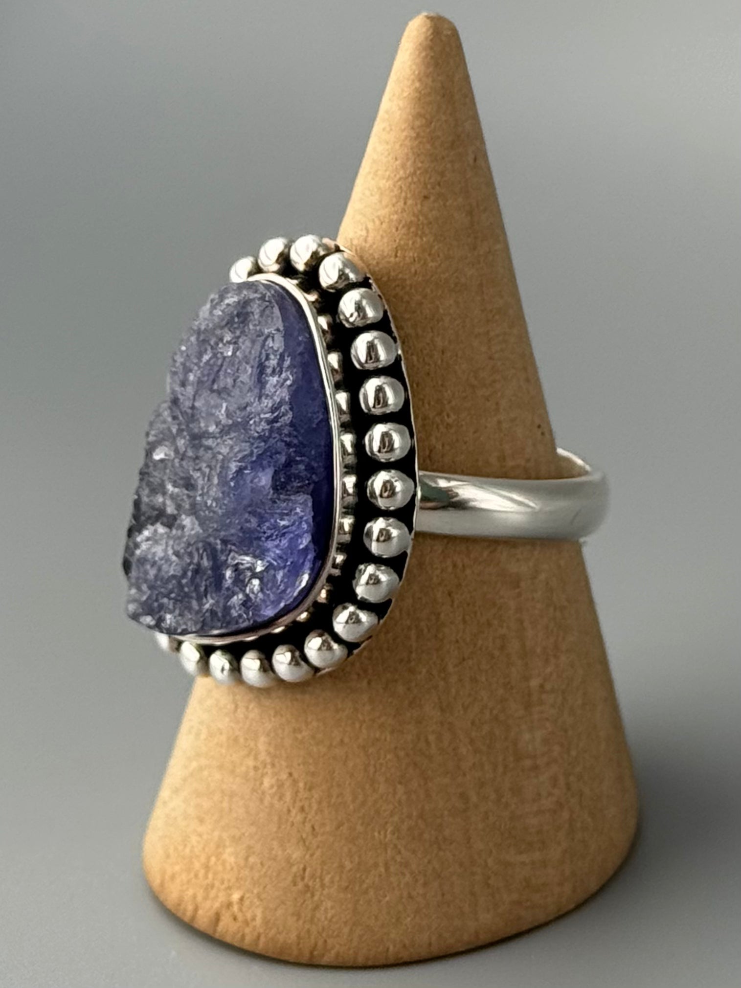 •TANZANITE - FREEFORM• dotted bezel silver ring (size 9.25)
