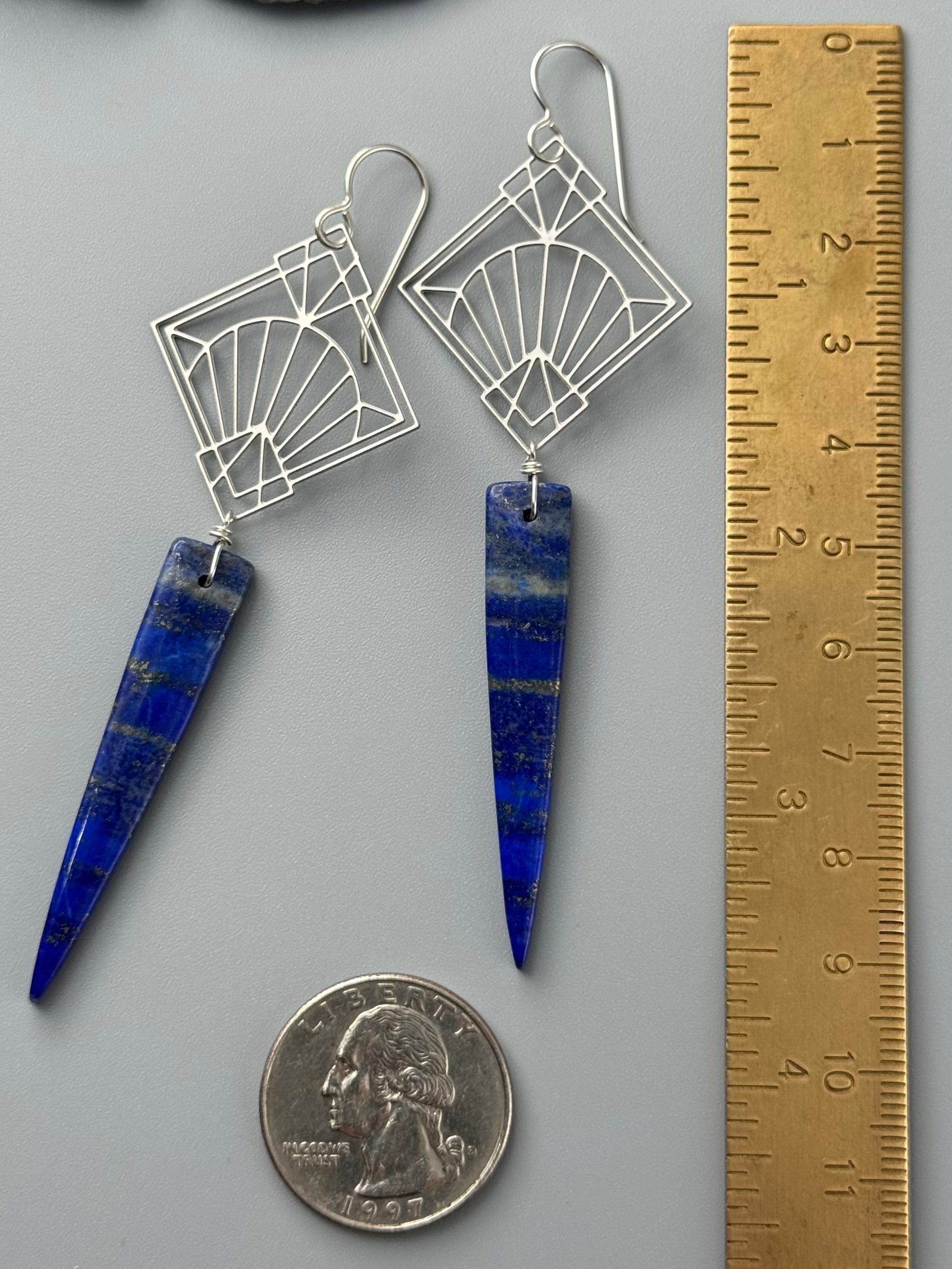 •DECO DIAMOND• lapis lazuli + silver earrings