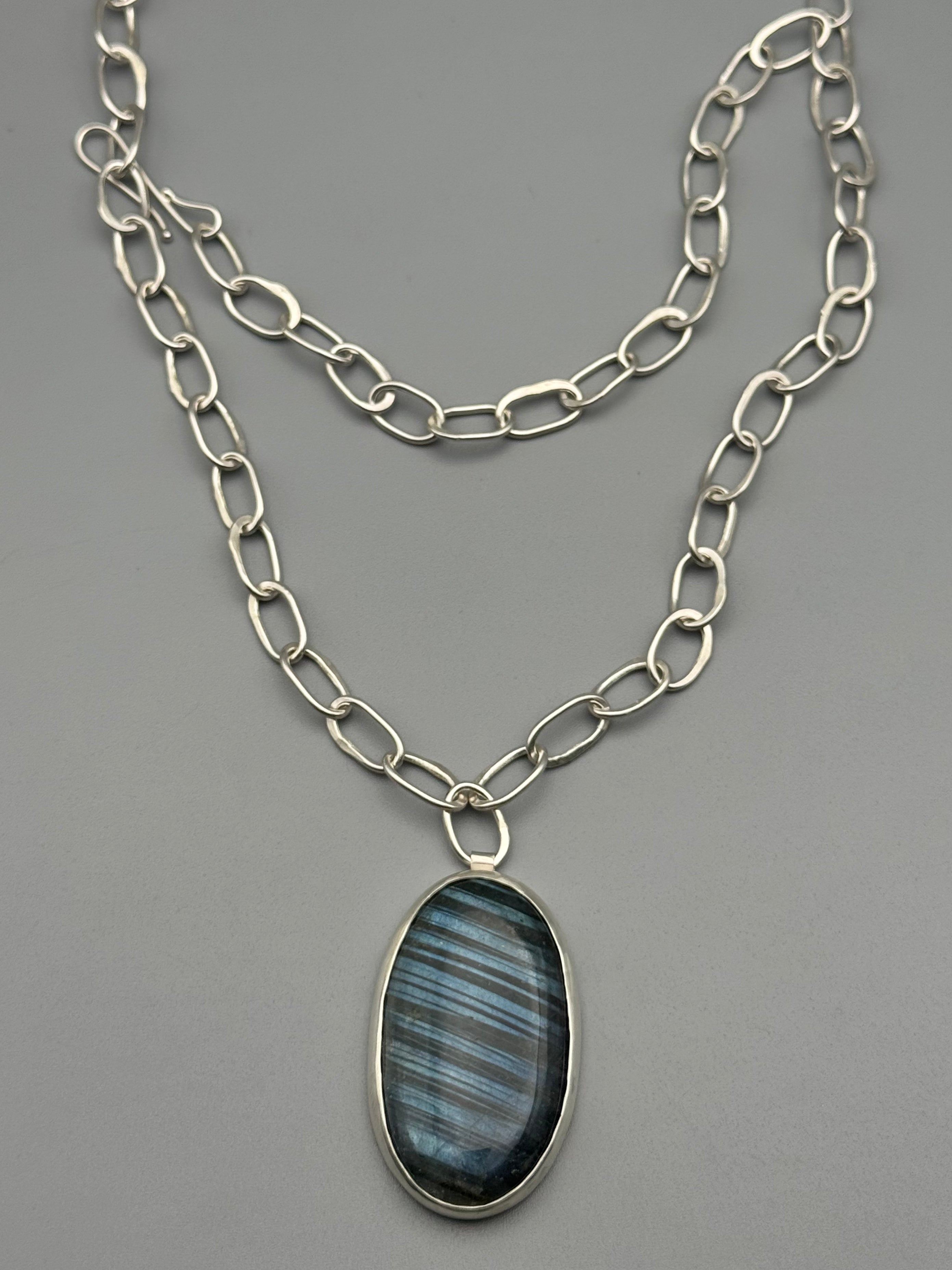 •BEETLE• labradorite + silver necklace (up to 26" long)