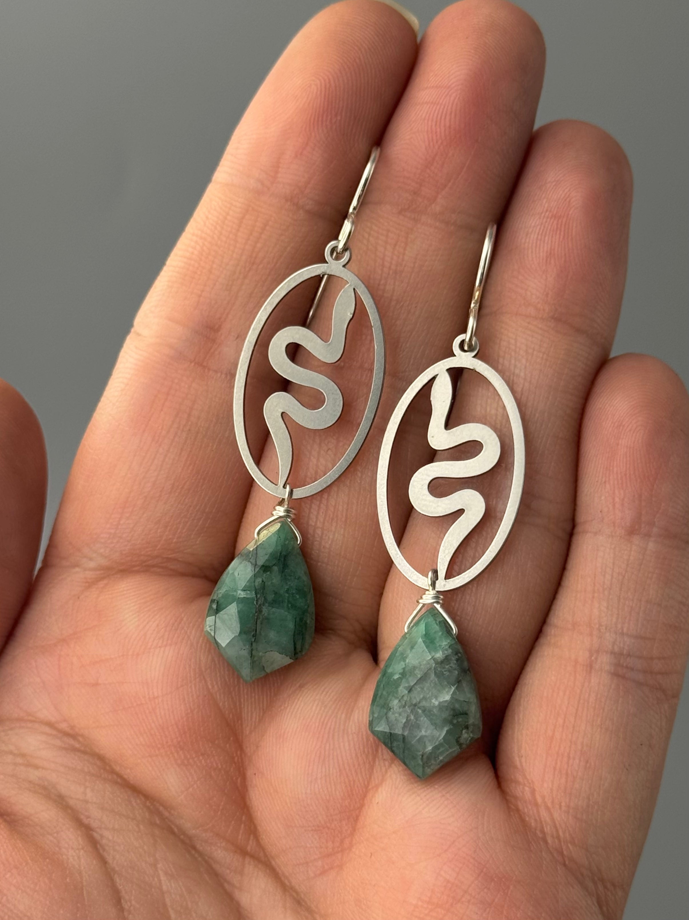 •SLITHER• emerald + silver earrings