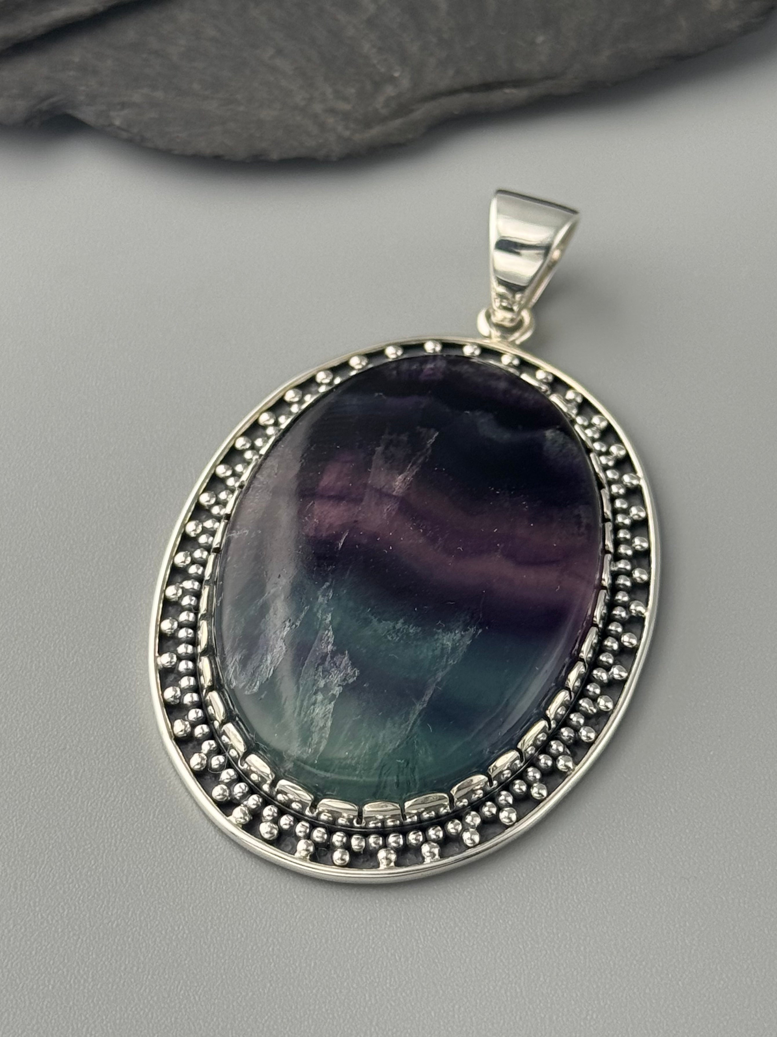 •FLUORITE OVAL - LOOKING GLASS• sterling silver pendant