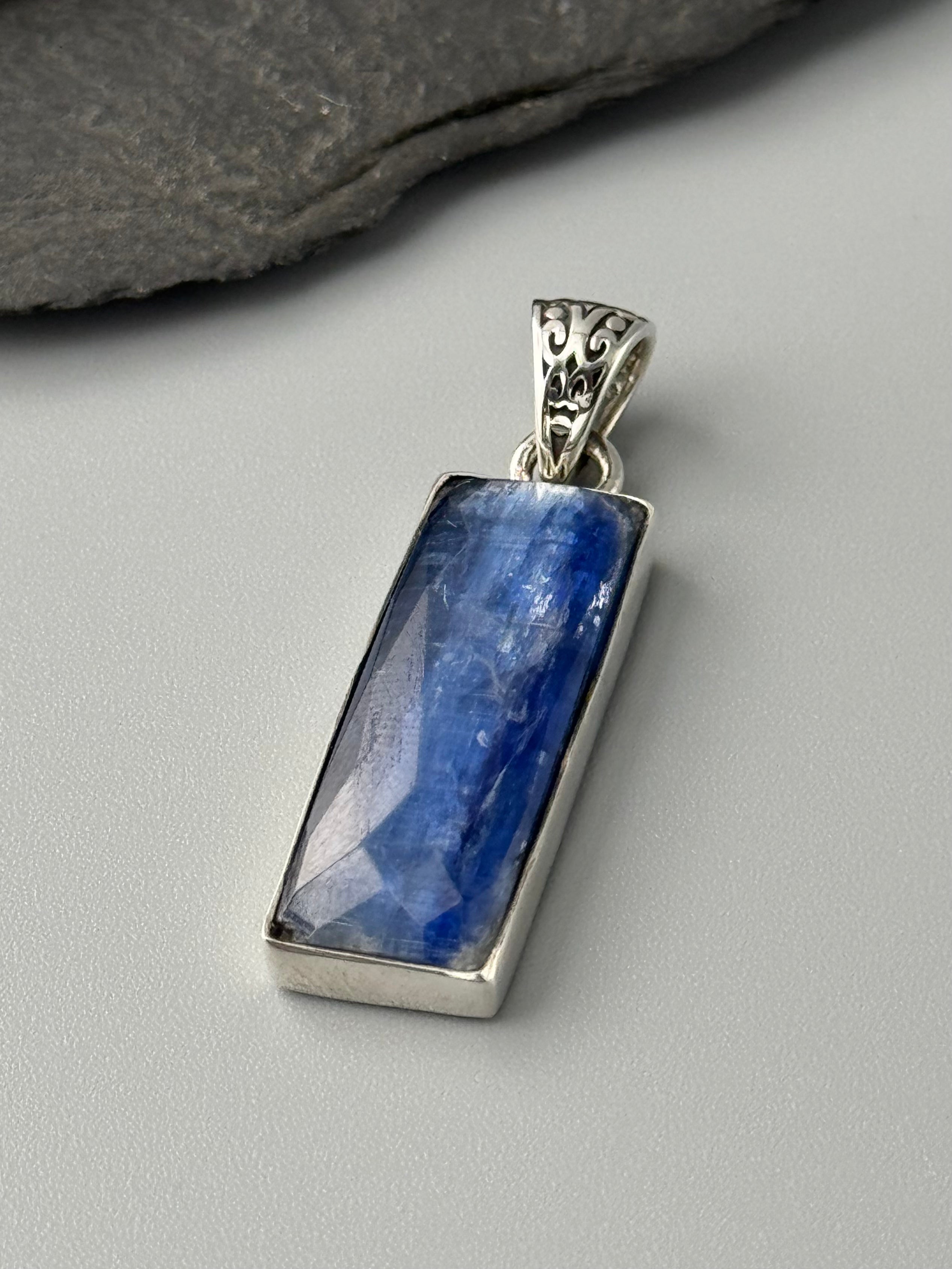 •FACETED KYANITE - RECTANGLE• sterling silver pendant