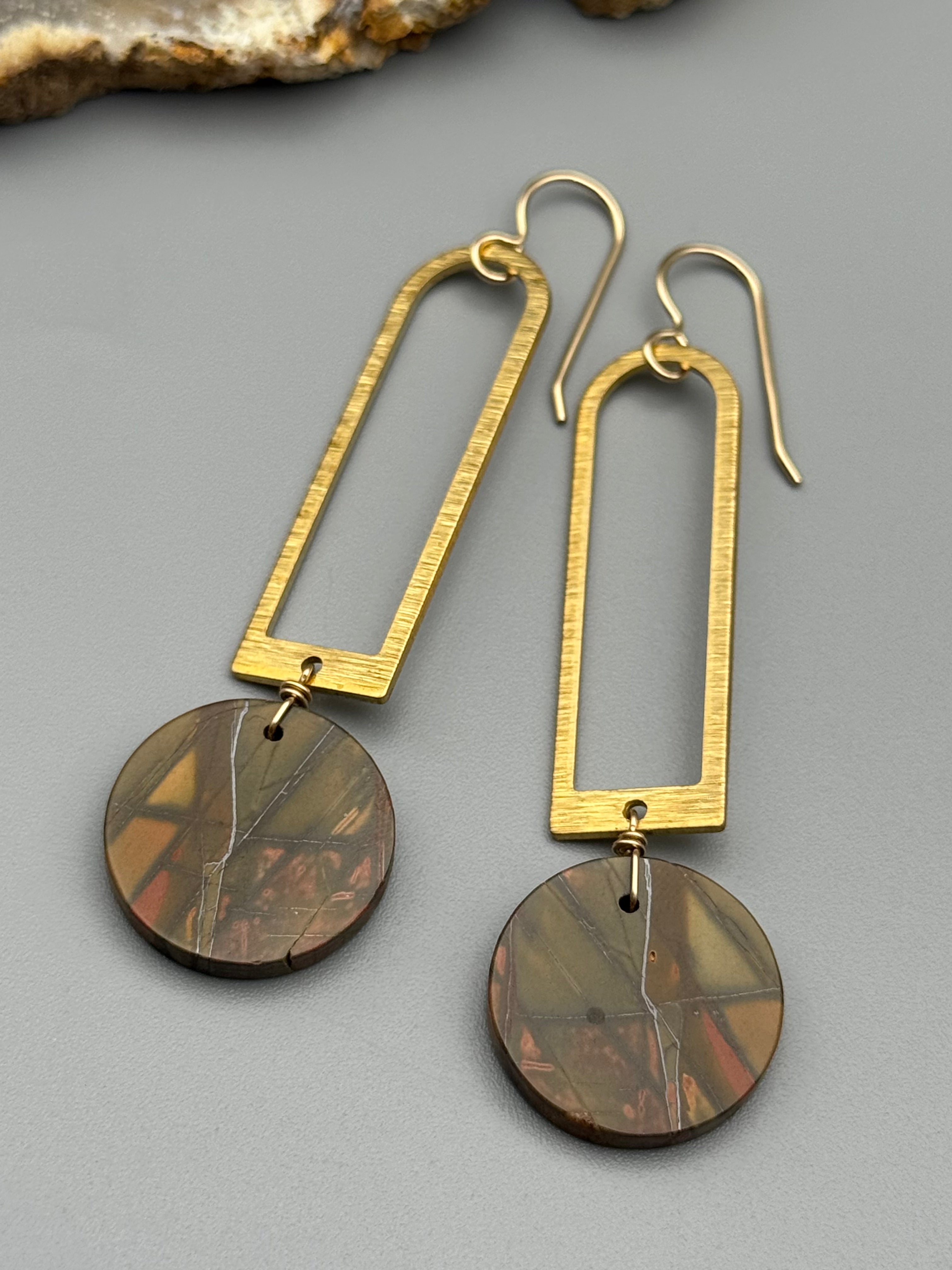 •PORTAL• red creek jasper coin + gold earrings