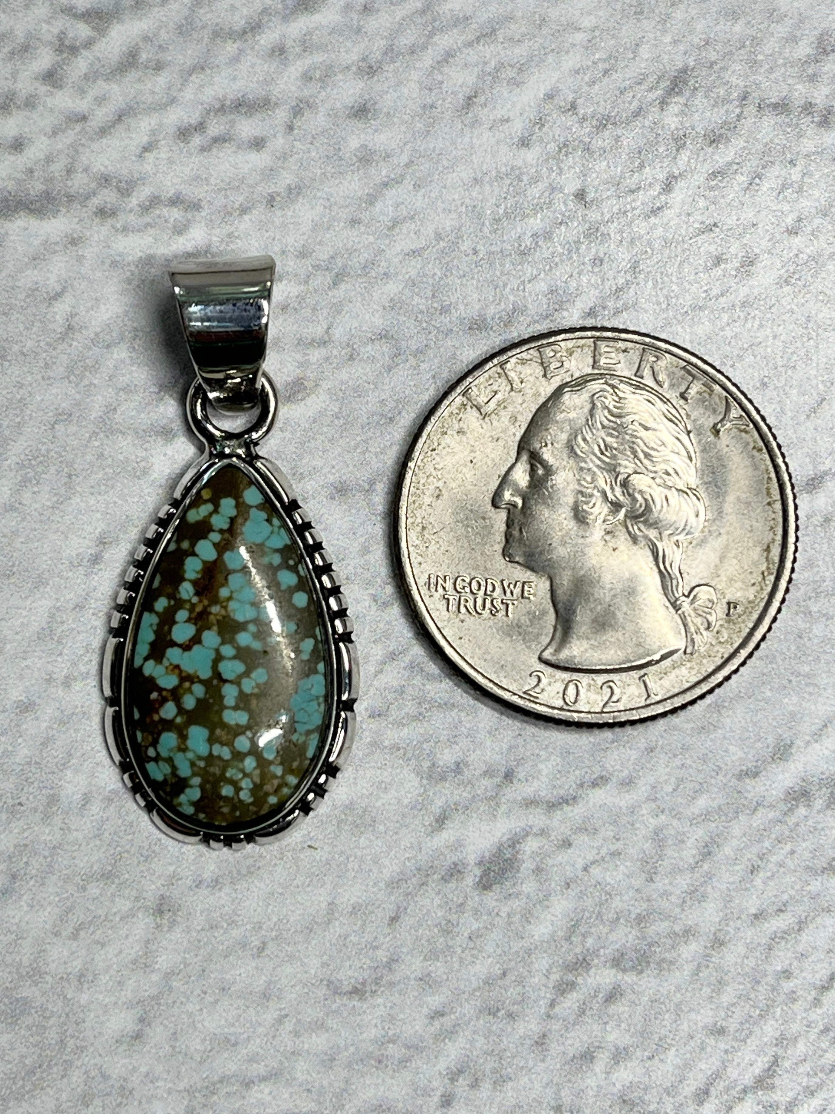 •#8 NEVADA TURQUOISE• Navajo silver teardrop pendant