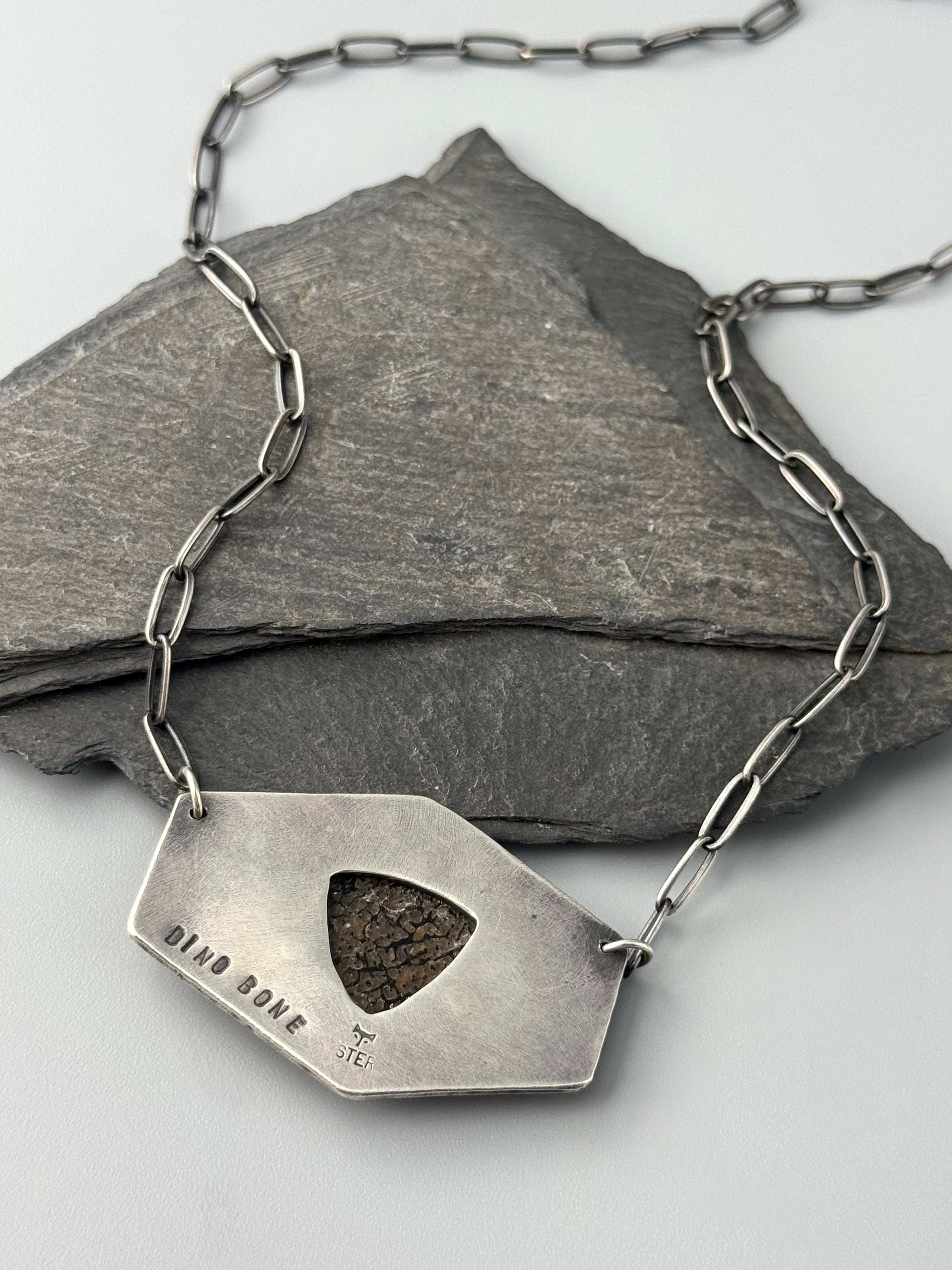 •AGATIZED DINOSAUR BONE• oxidized sterling silver necklace (17.5" long)