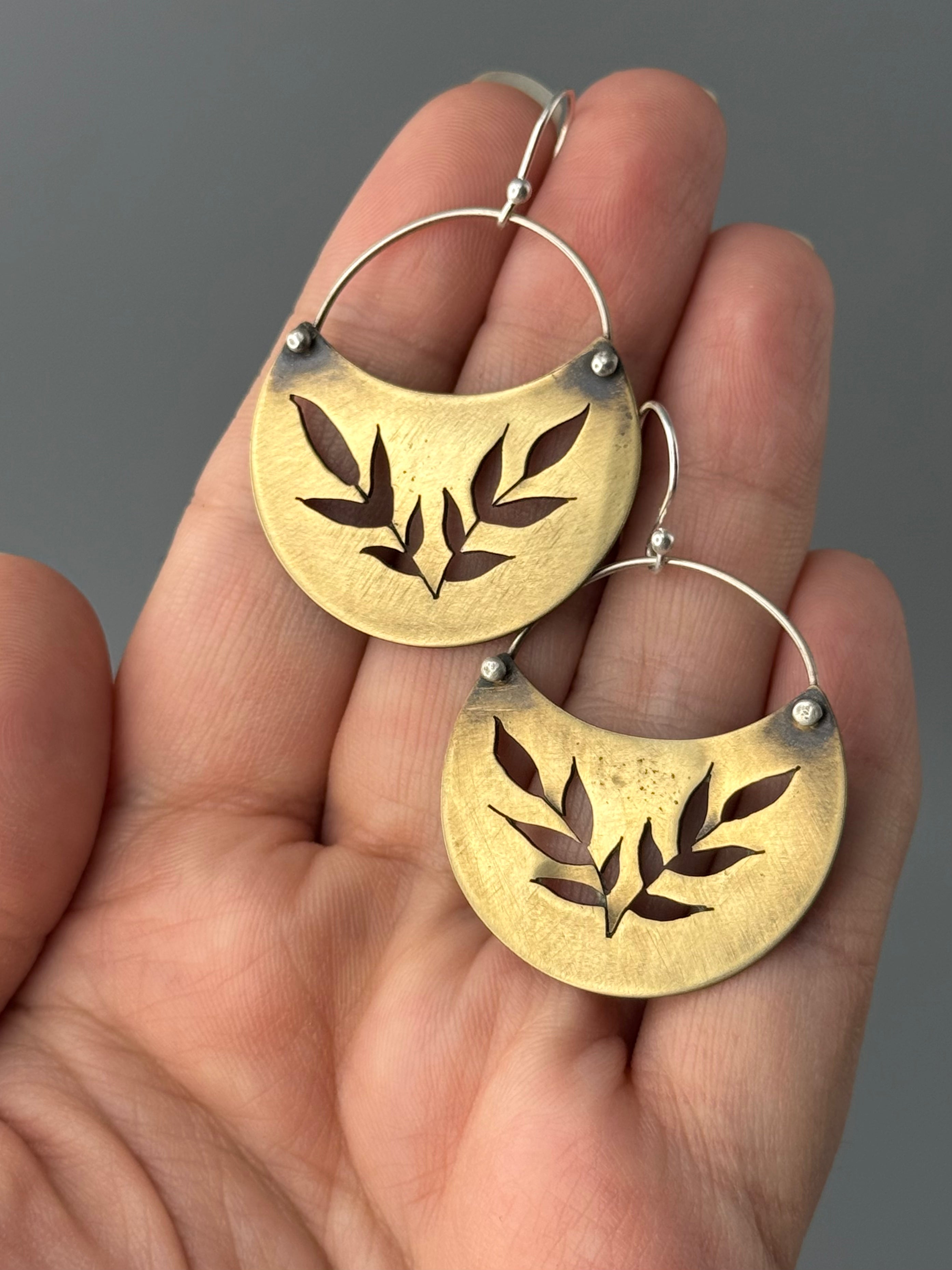 •SWEETGRASS CRESCENT• mixed metal dangle earrings