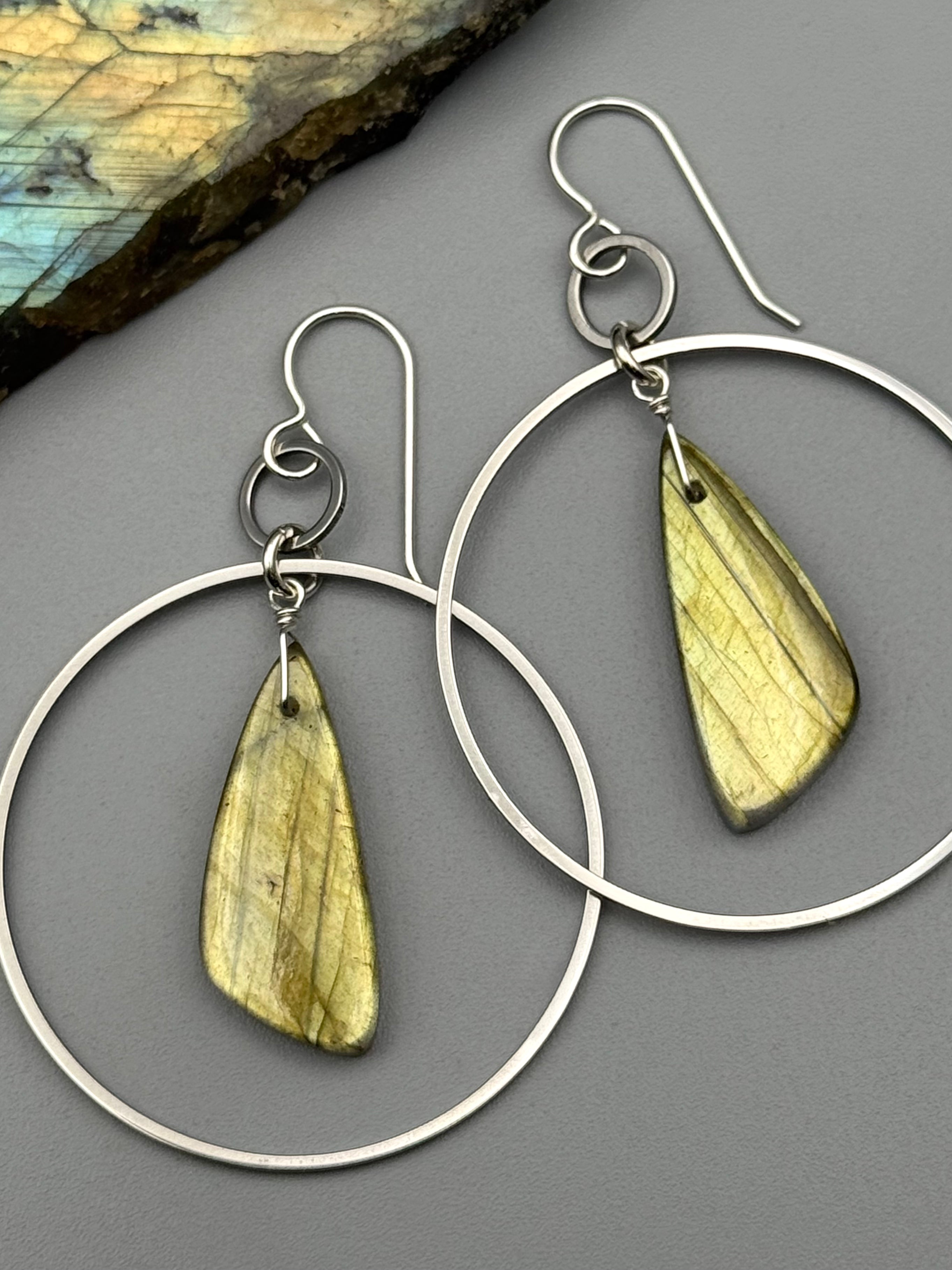 •EQUA-LUNA• golden labradorite wing + silver earrings