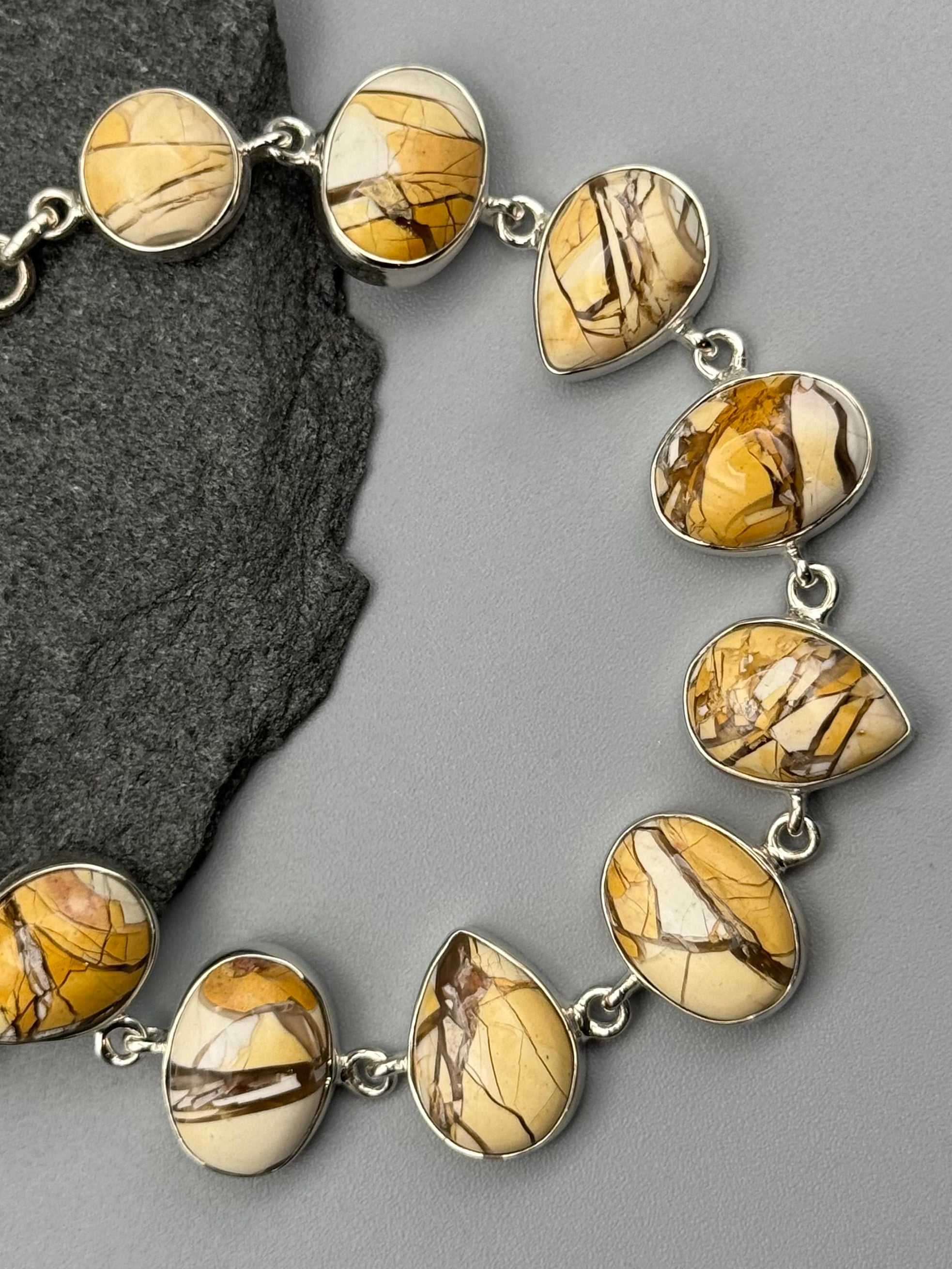•BRECCIATED MOOKAITE - GEO MIX• linked silver bracelet (7.5" - 9")