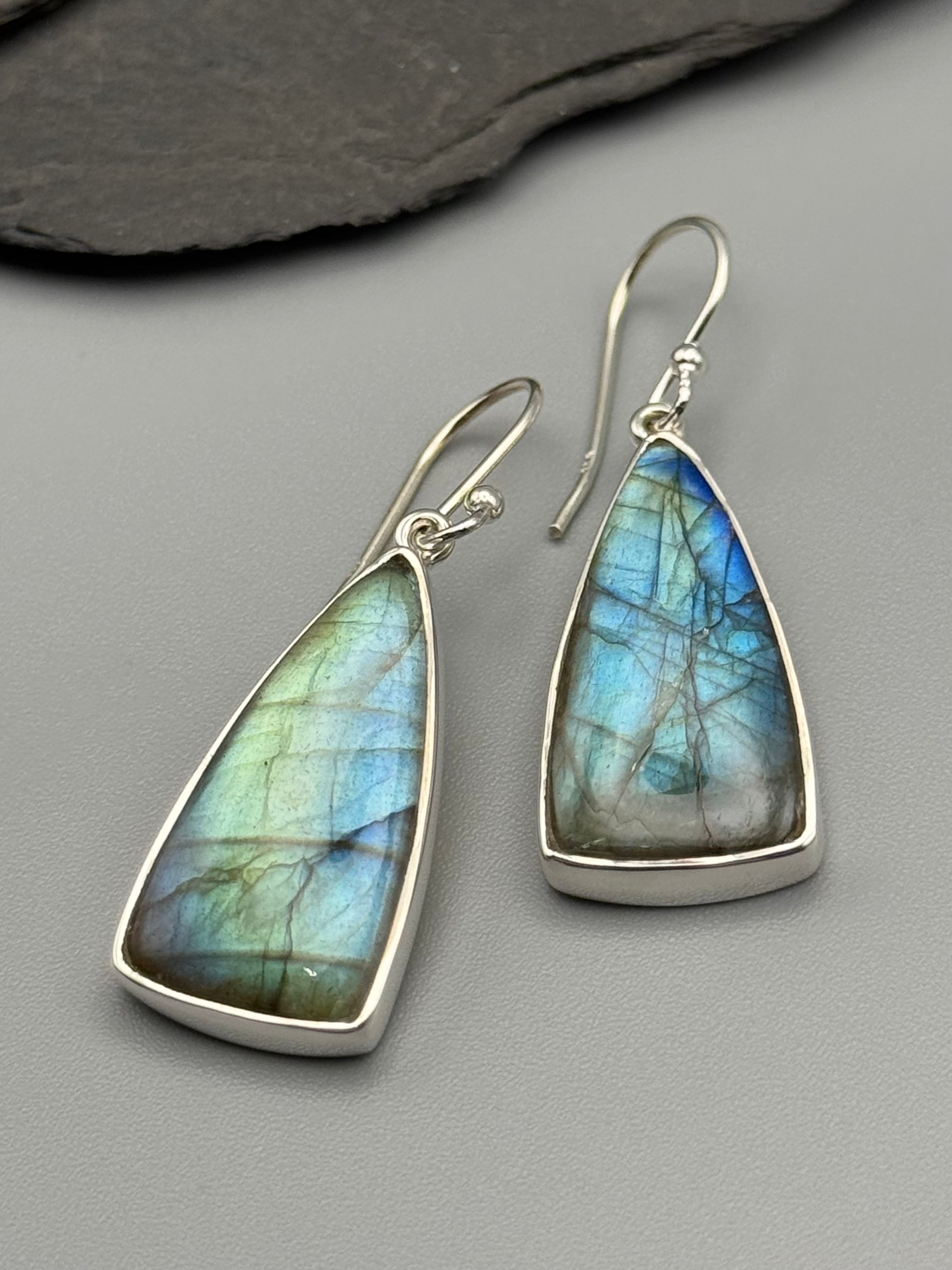 •LABRADORITE - SOFT TRIANGLE• silver dangle earrings