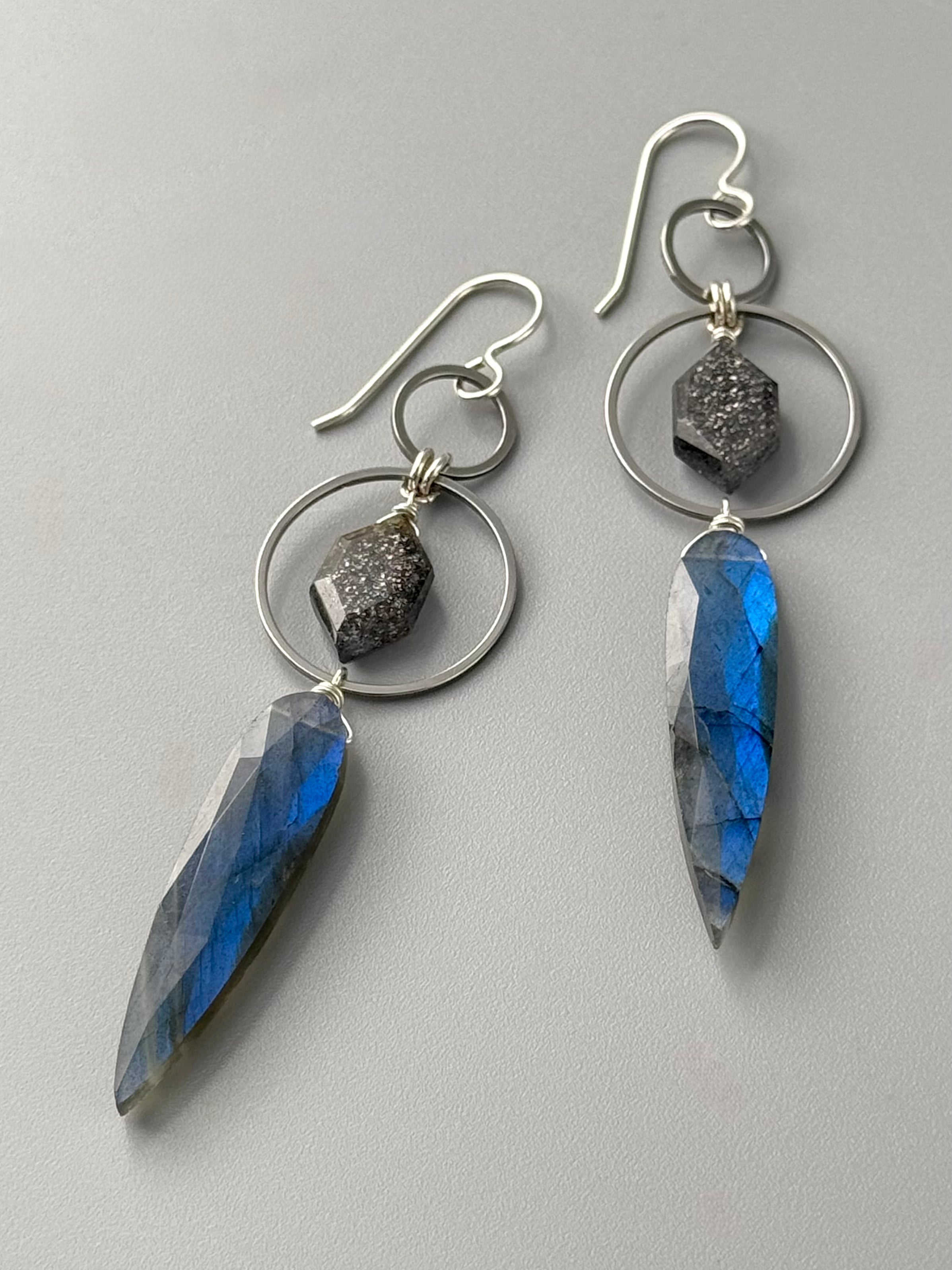 •EQUA-LUNA• black aventurine + labradorite + silver earrings