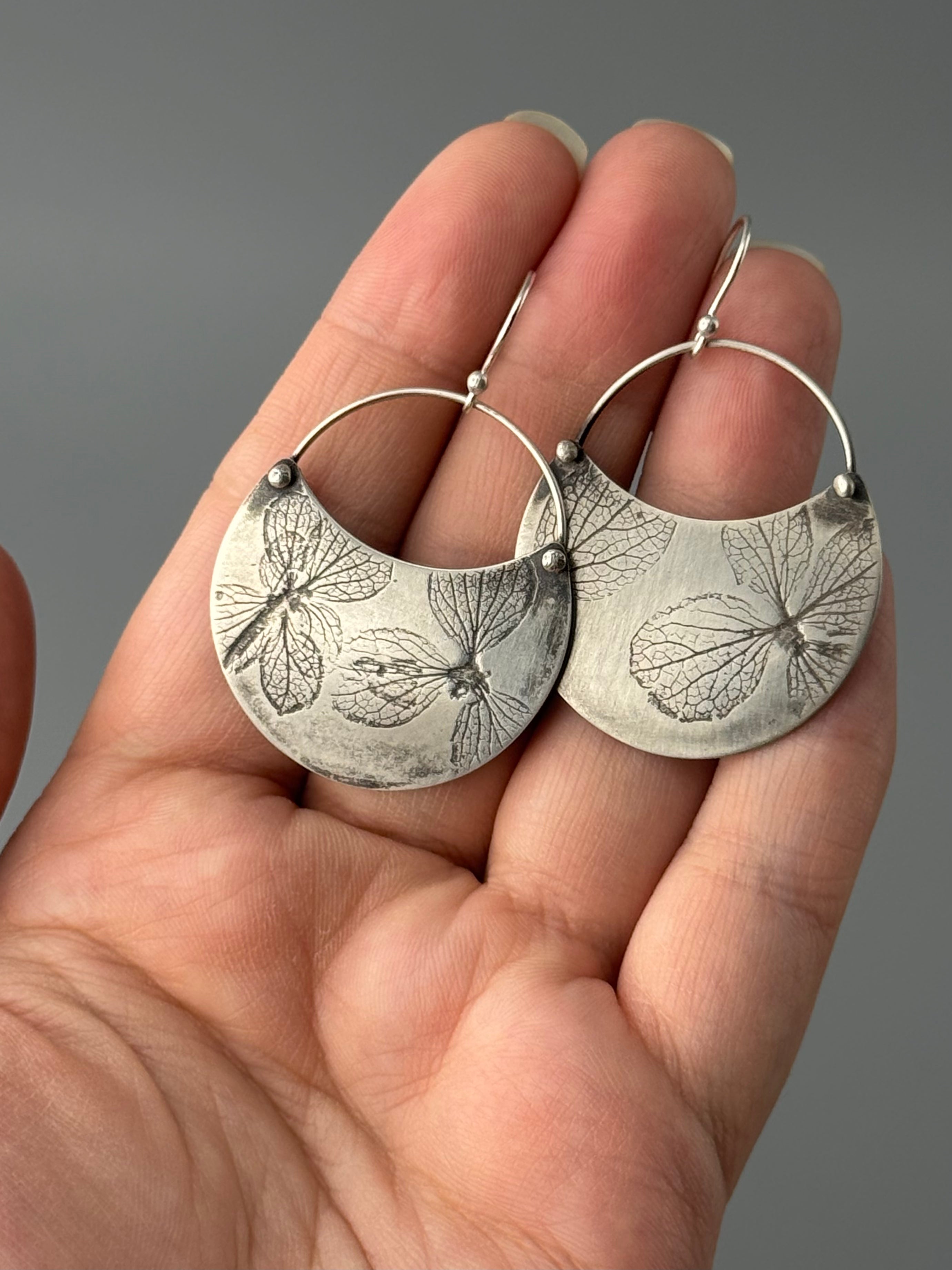 •HYDRANGEA CRESCENT• silver dangle earrings