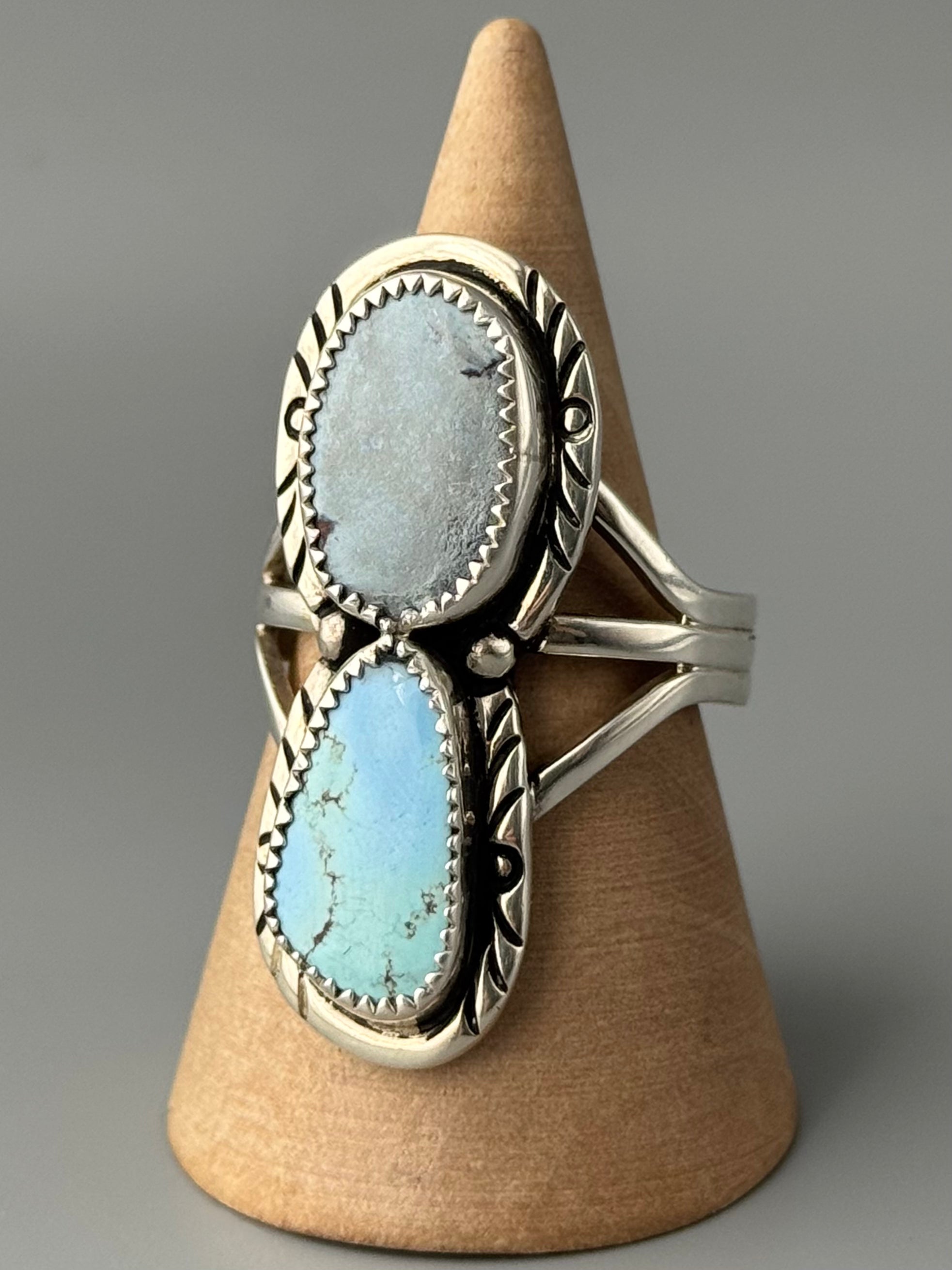 •GOLDEN HILL TURQUOISE - NAAKI• Navajo silver ring (size 10.25)
