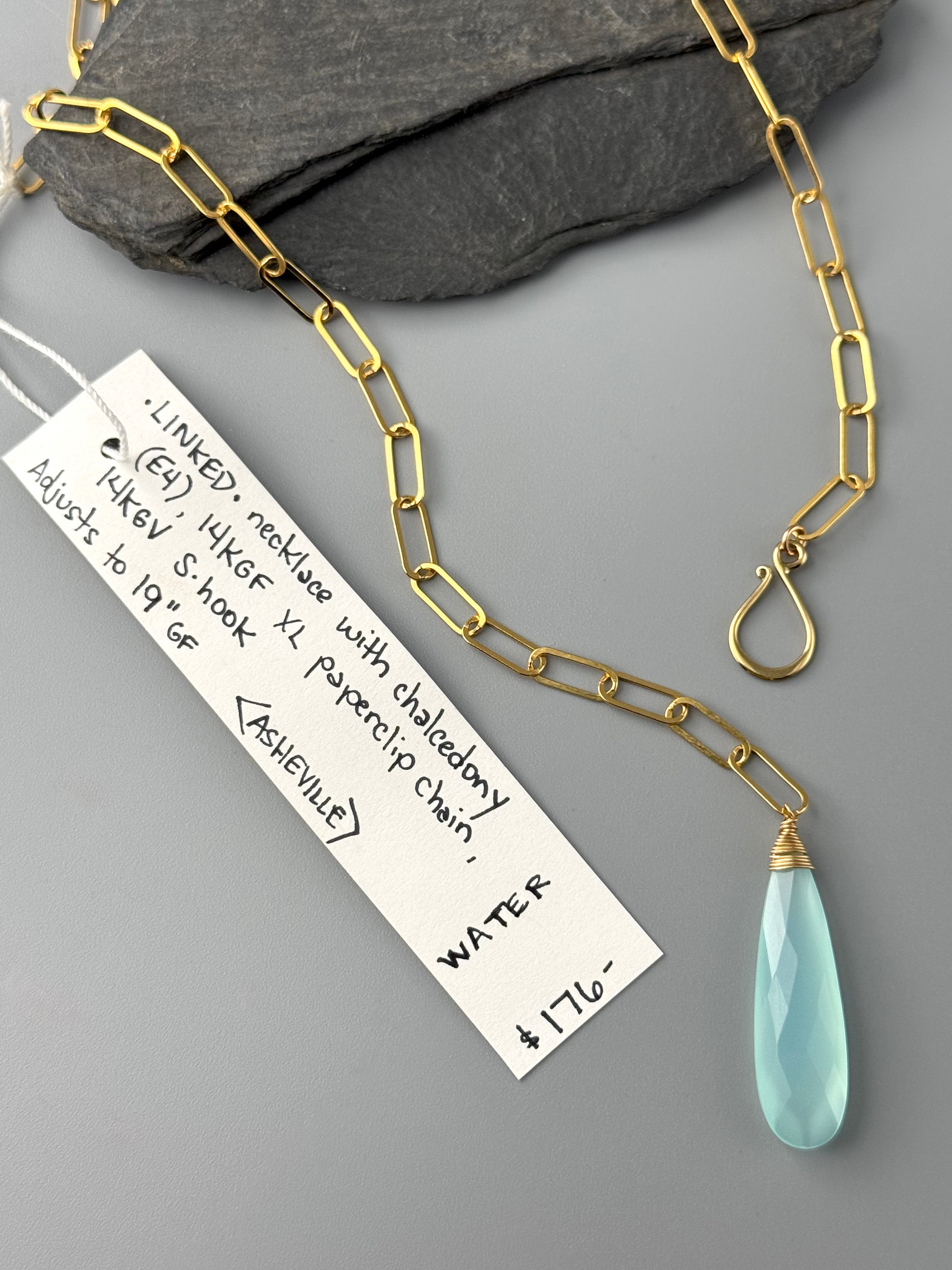 •LINKED• aqua chalcedony + gold necklace (ADJ to 19")