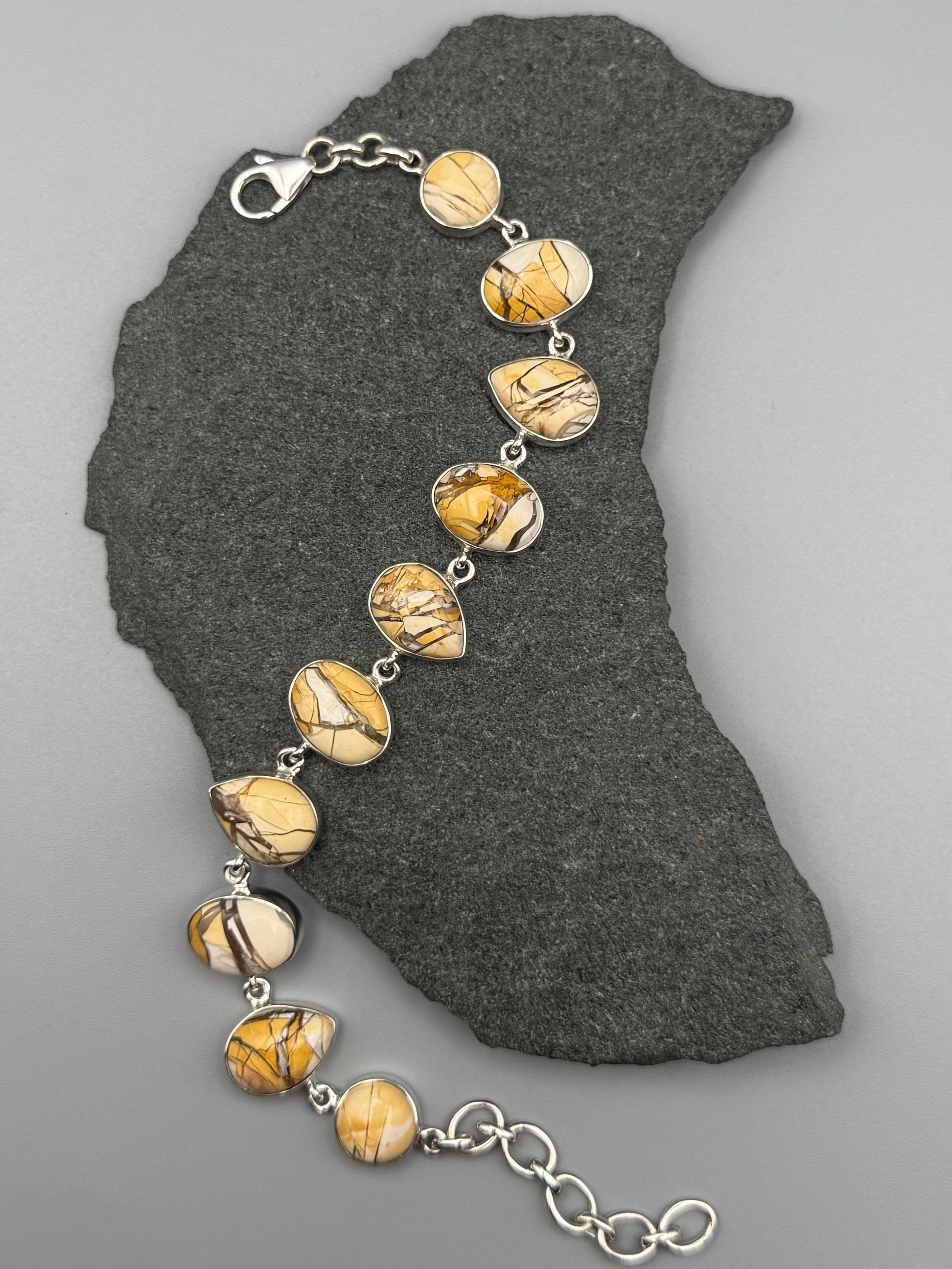 •BRECCIATED MOOKAITE - GEO MIX• linked silver bracelet (7.5" - 9")