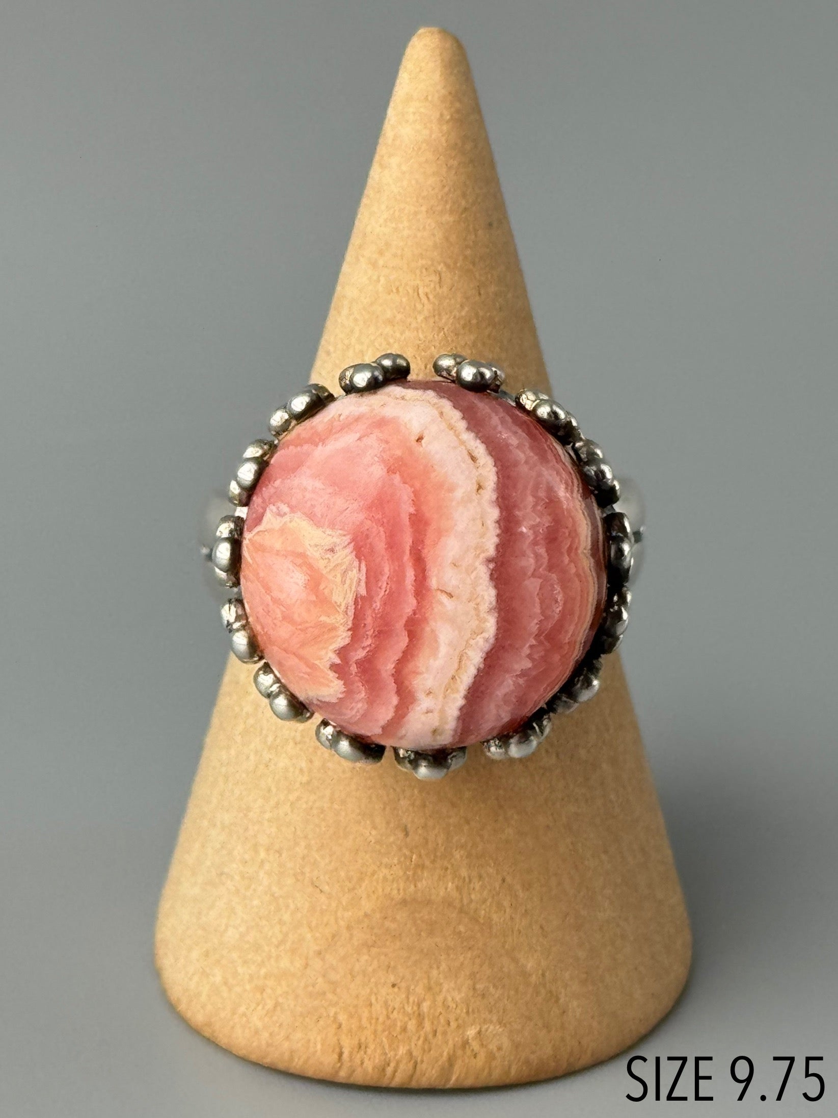 •RHODOCHROSITE - CROWN• decorative bezel silver ring (various sizes)