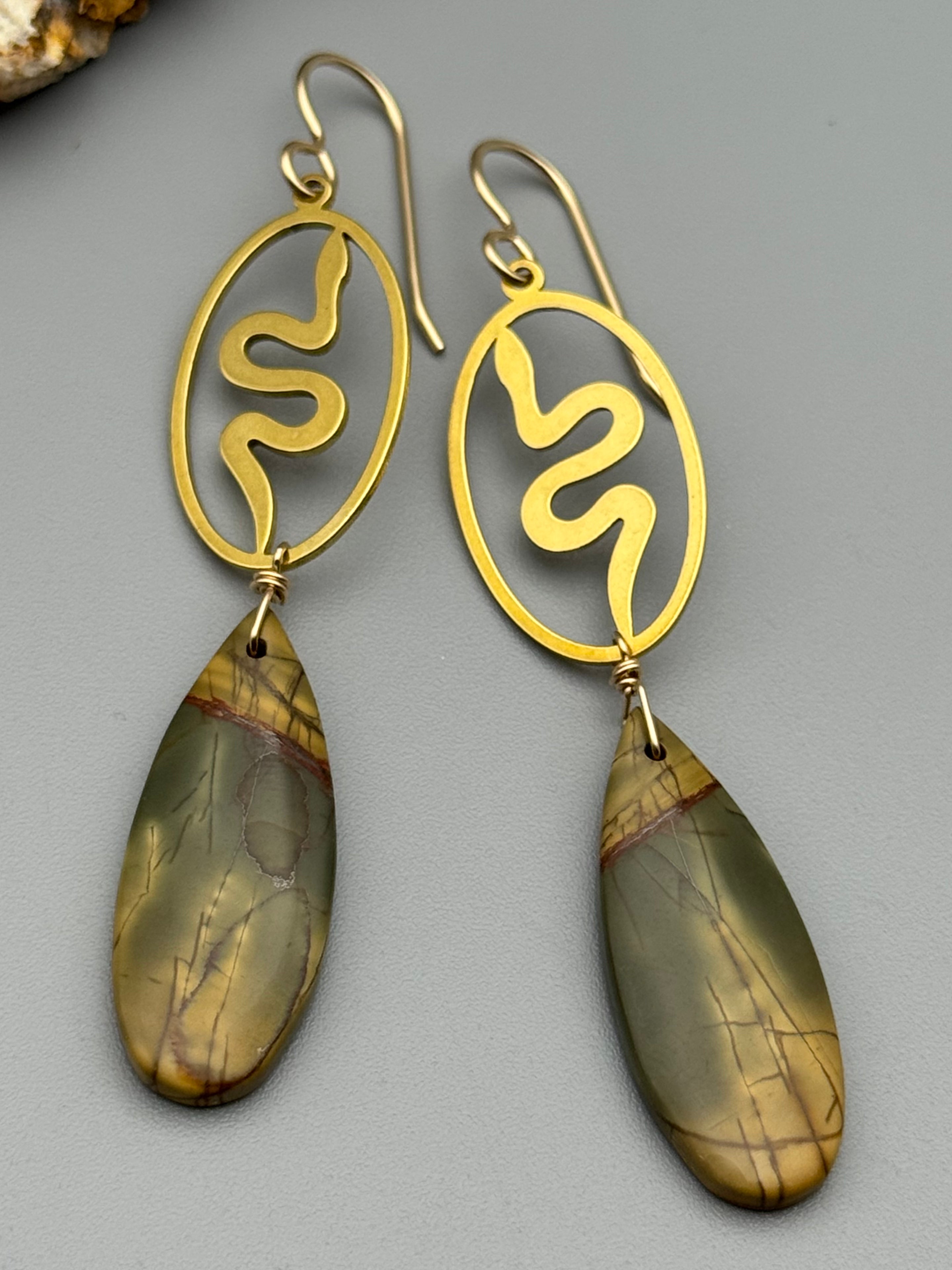 •SLITHER• red creek jasper + gold earrings