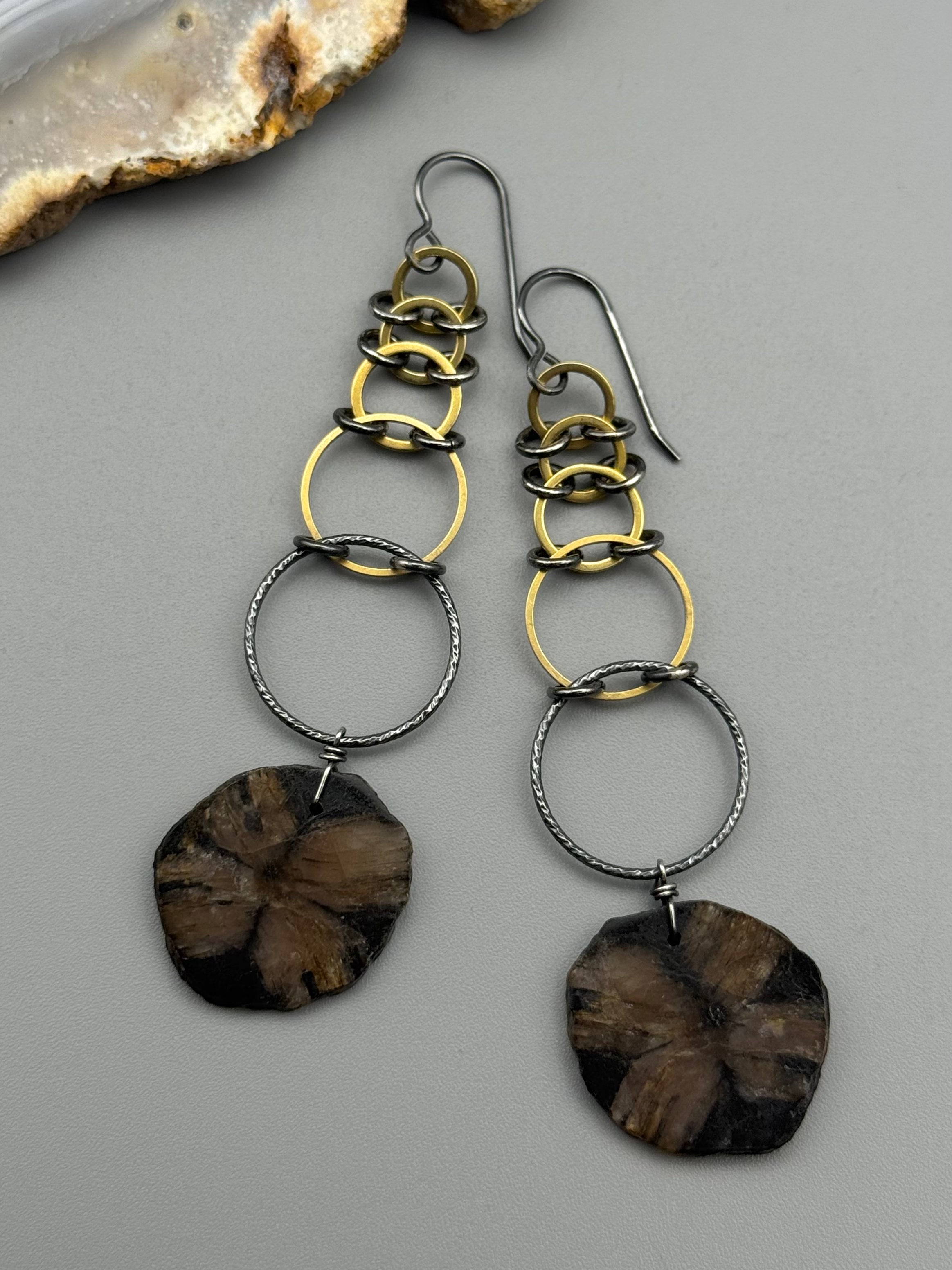 •EOWYN• chiastolite + mixed metal earrings