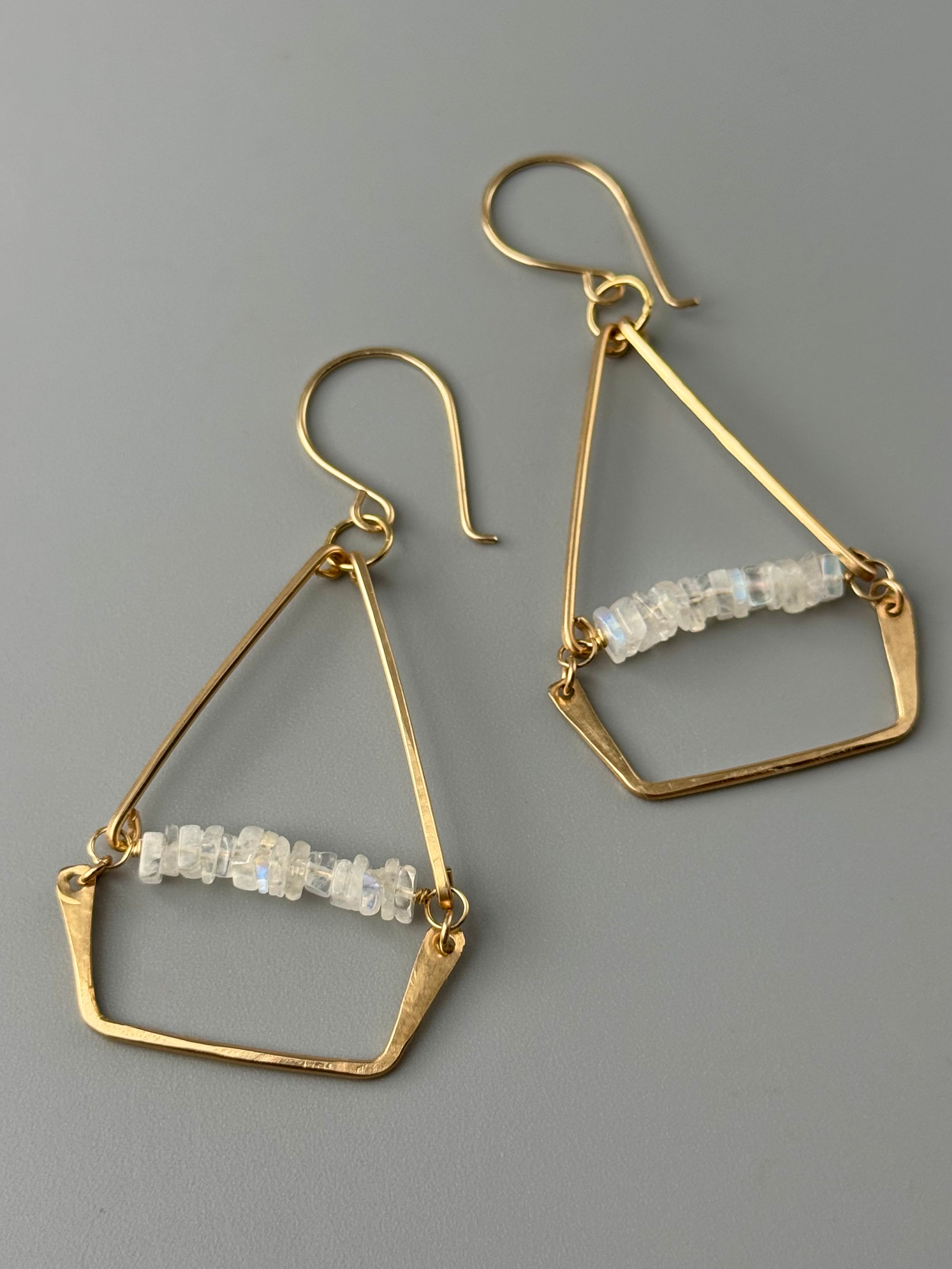 •SWING• rainbow moonstone + gold earrings
