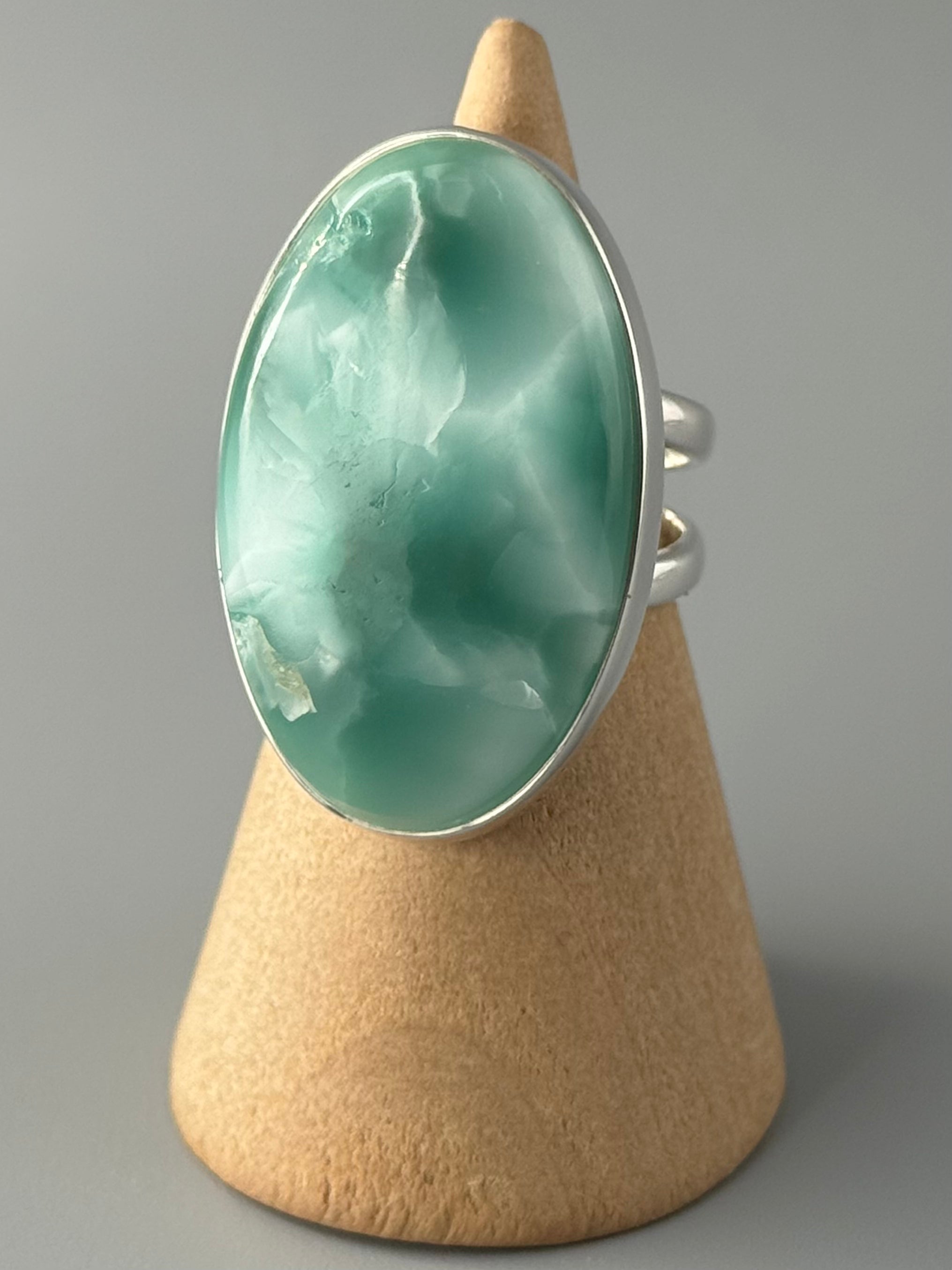 •HEMIMORPHITE - MEDIUM OVAL• split band silver ring (various sizes)