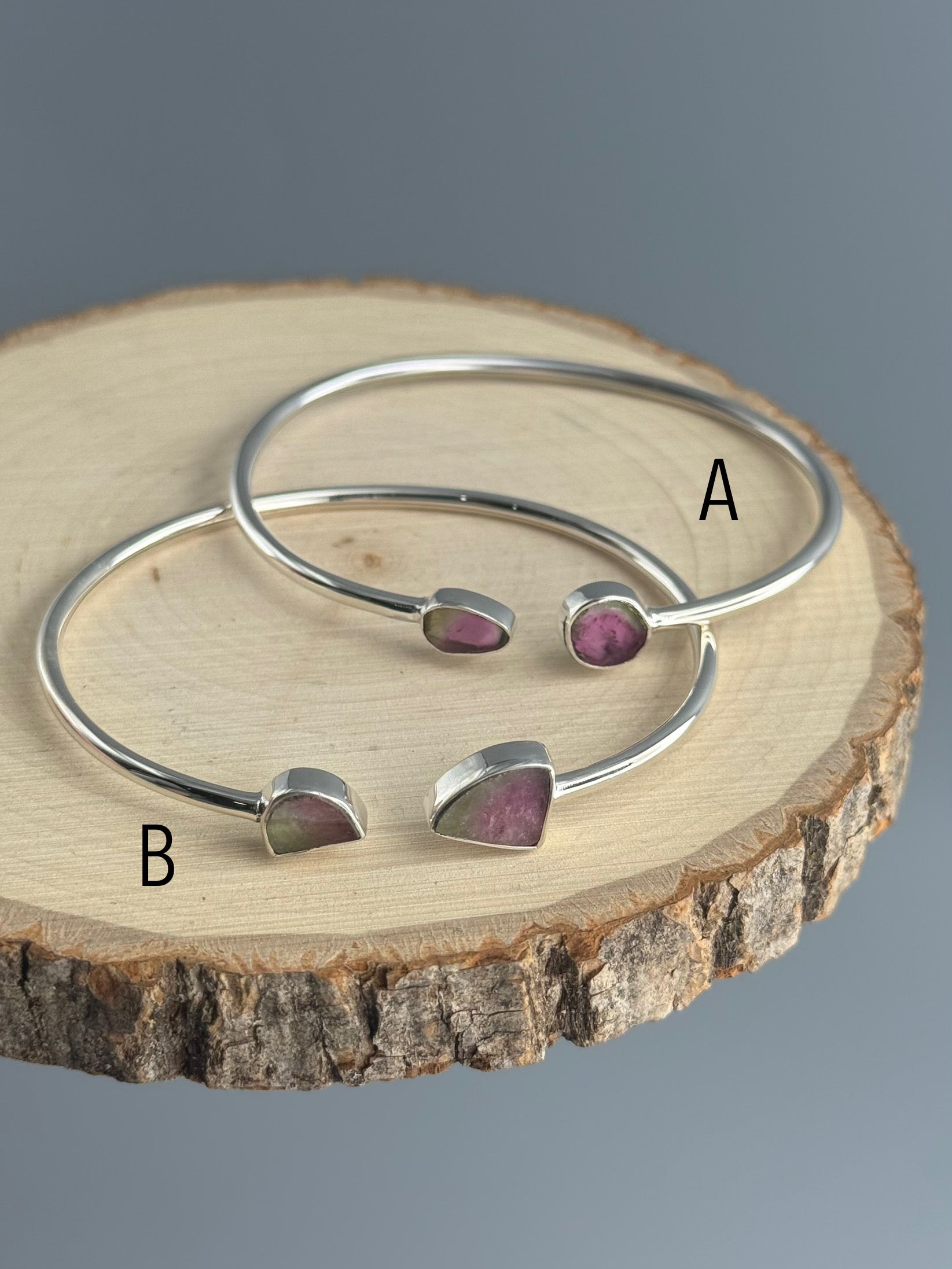 •ORGANIC FREEFORMS - 1• watermelon tourmaline + silver twist-on cuff bracelet