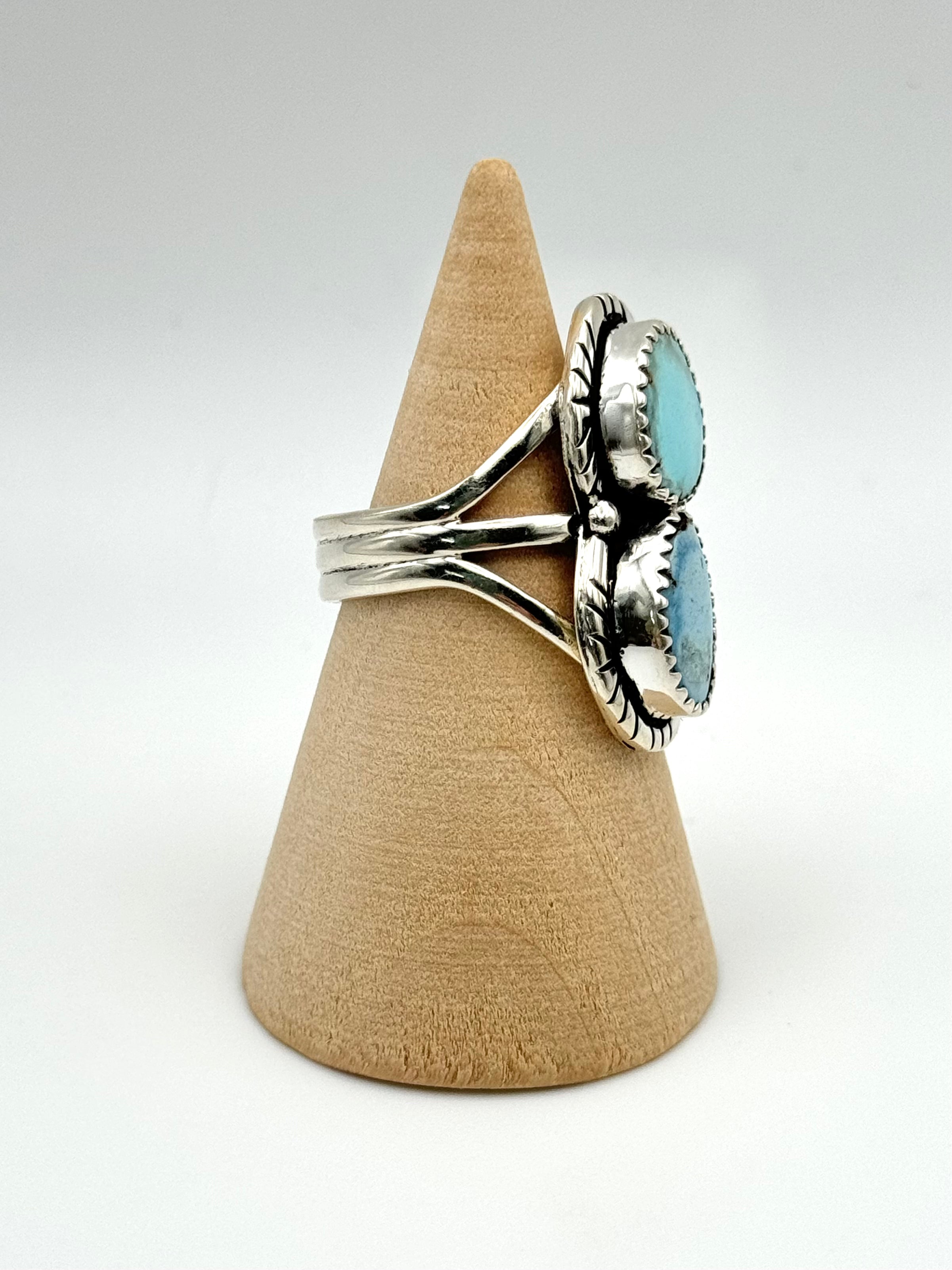 •GOLDEN HILL TURQUOISE - 2• Navajo silver double stone ring (size 7.5)