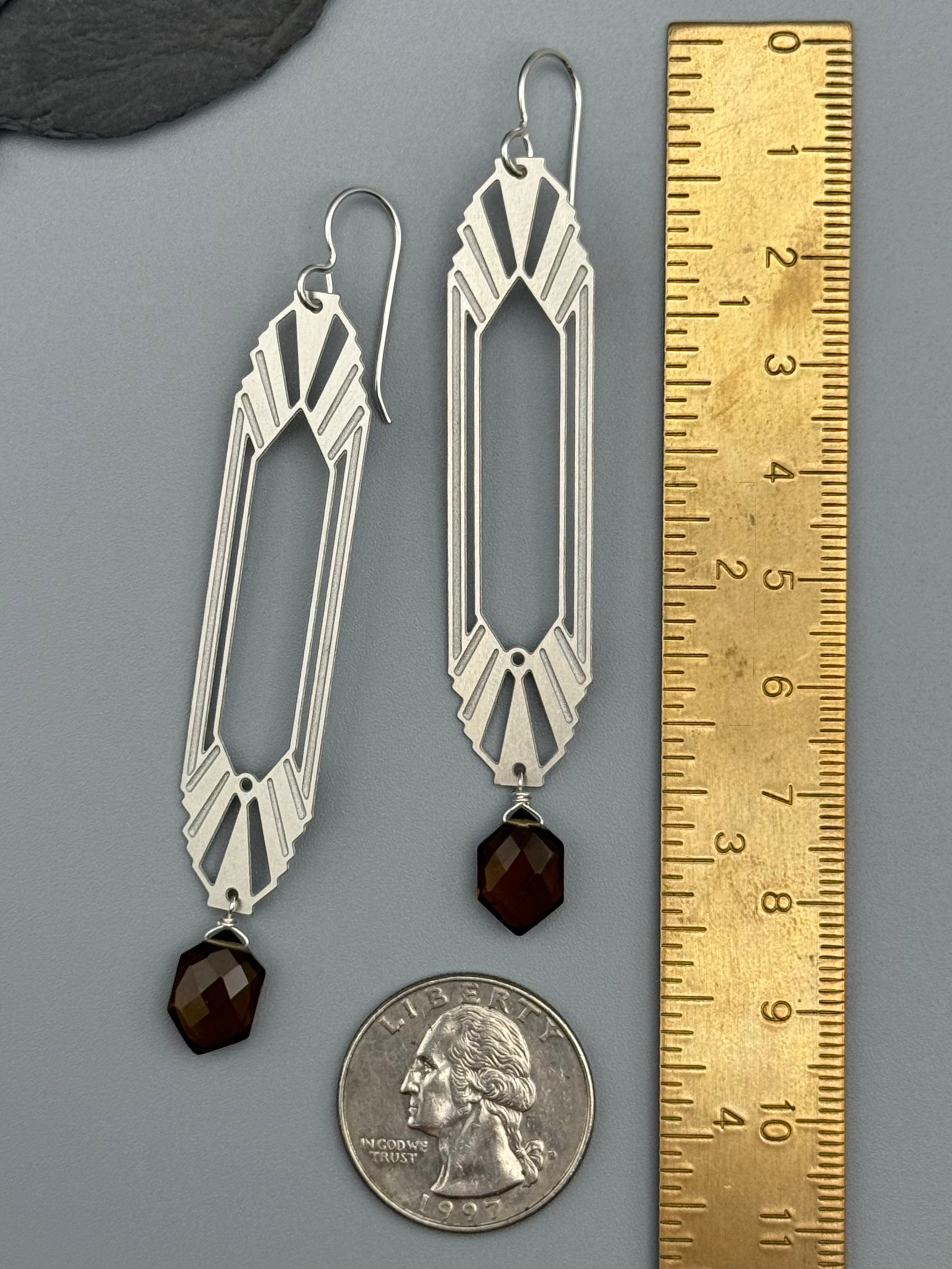 •DECO DOORWAY• smoky quartz + silver earrings